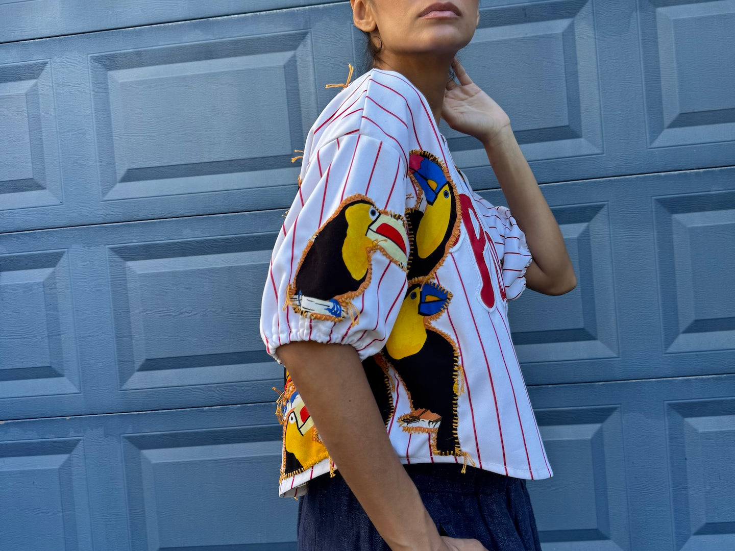 striped-cropped-baseball-jersey-gontovnik-repurposed-recycled-upcycled-reclaimed-hand made-one of a kind piece-embroidered