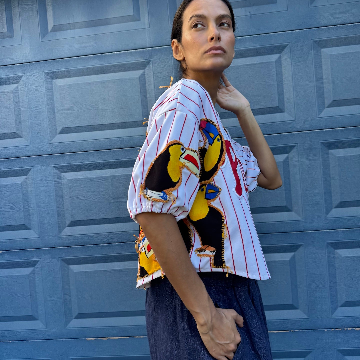 striped-cropped-baseball-jersey-gontovnik-repurposed-recycled-upcycled-reclaimed-hand made-one of a kind piece-embroidered