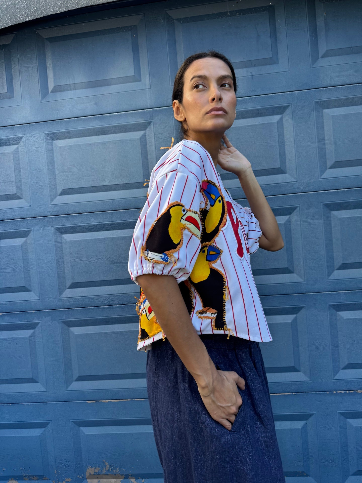 striped-cropped-baseball-jersey-gontovnik-repurposed-recycled-upcycled-reclaimed-hand made-one of a kind piece-embroidered