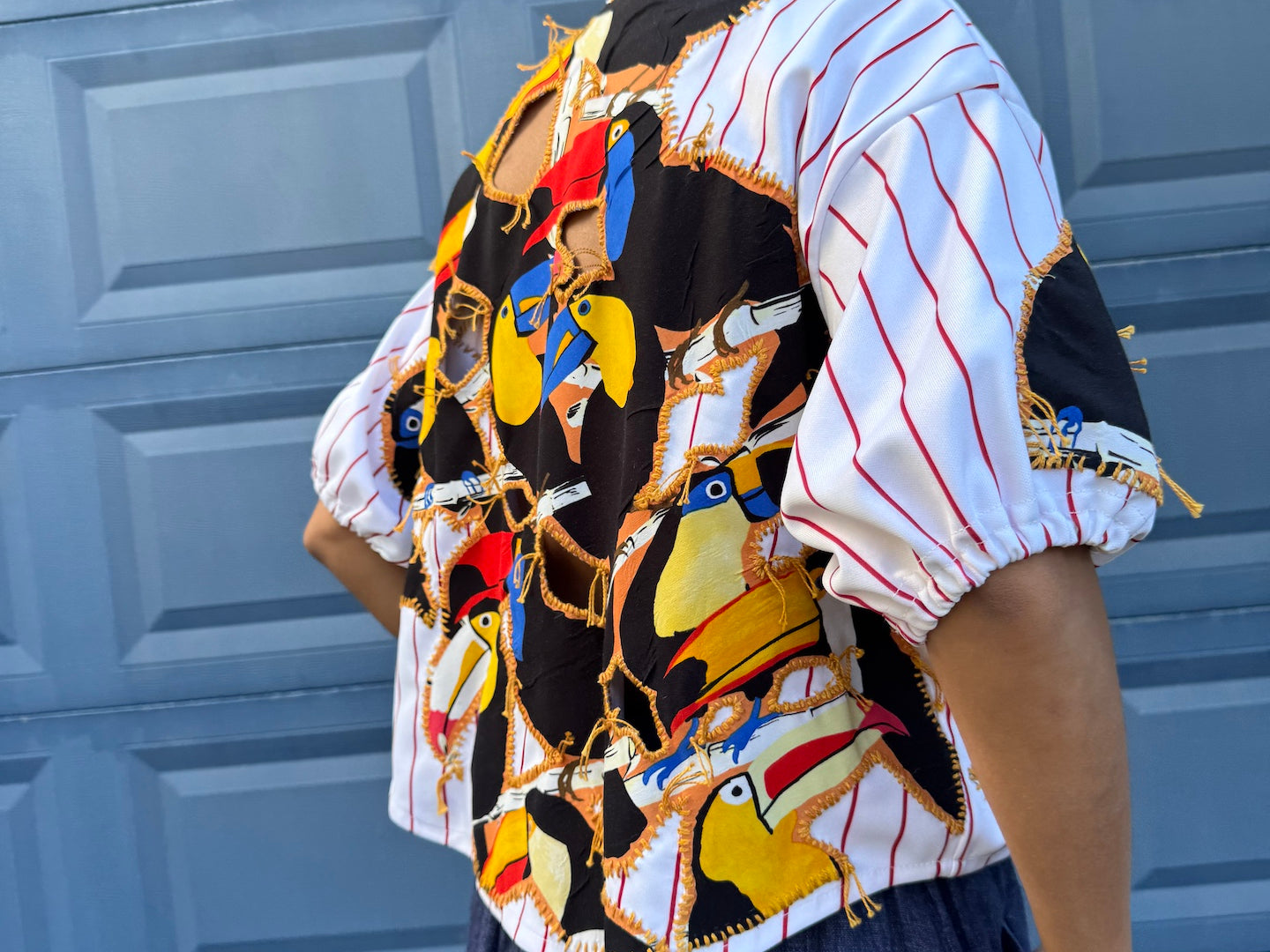striped-cropped-baseball-jersey-gontovnik-repurposed-recycled-upcycled-reclaimed-hand made-one of a kind piece-embroidered