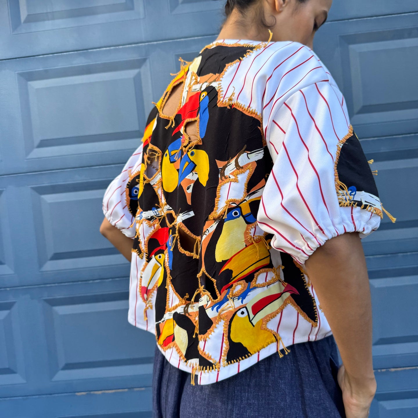 striped-cropped-baseball-jersey-gontovnik-repurposed-recycled-upcycled-reclaimed-hand made-one of a kind piece-embroidered