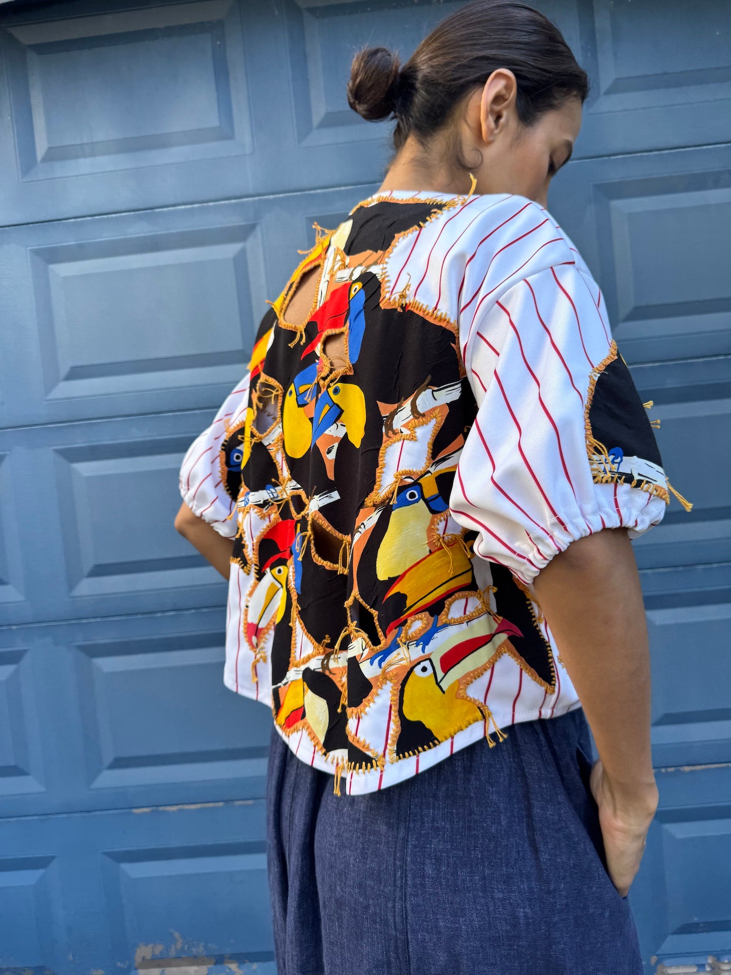 striped-cropped-baseball-jersey-gontovnik-repurposed-recycled-upcycled-reclaimed-hand made-one of a kind piece-embroidered