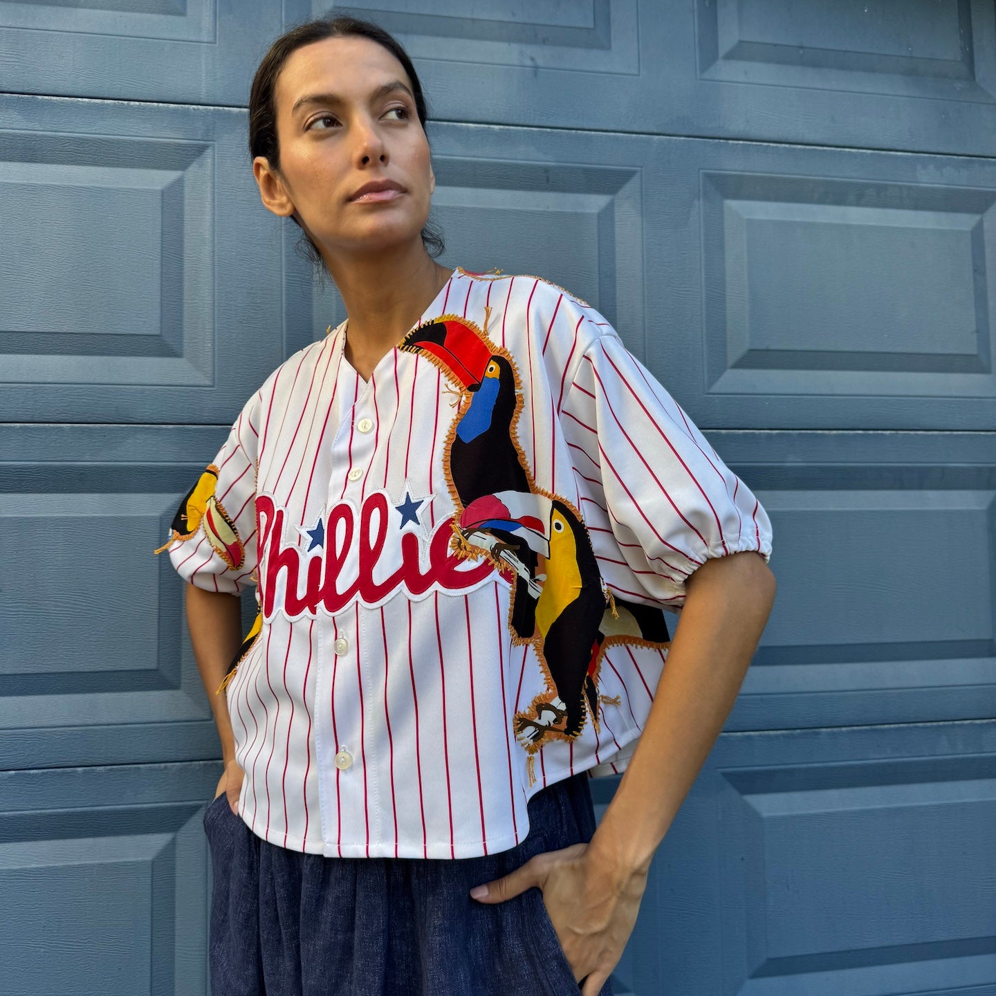 striped-cropped-baseball-jersey-gontovnik-repurposed-recycled-upcycled-reclaimed-hand made-one of a kind piece-embroidered