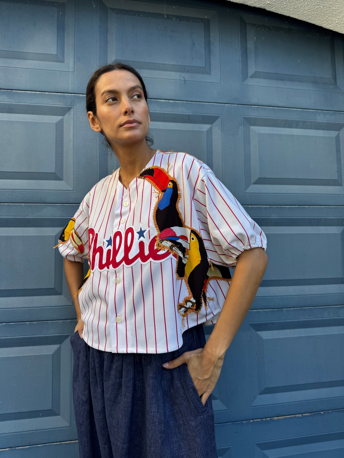 striped-cropped-baseball-jersey-gontovnik-repurposed-recycled-upcycled-reclaimed-hand made-one of a kind piece-embroidered