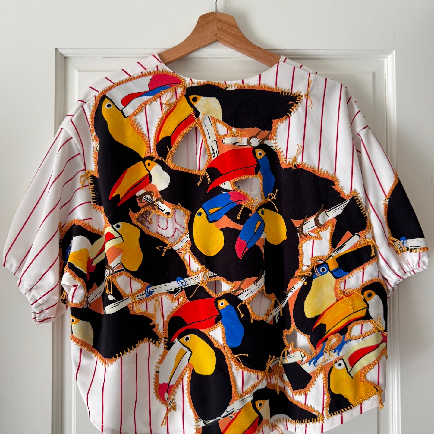 striped-cropped-baseball-jersey-gontovnik-repurposed-recycled-upcycled-reclaimed-hand made-one of a kind piece-embroidered