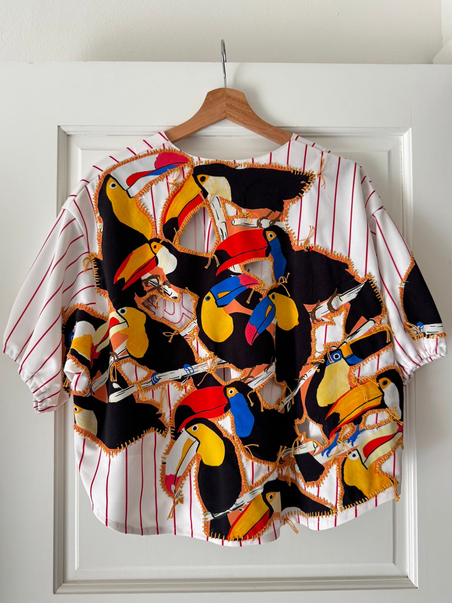 striped-cropped-baseball-jersey-gontovnik-repurposed-recycled-upcycled-reclaimed-hand made-one of a kind piece-embroidered