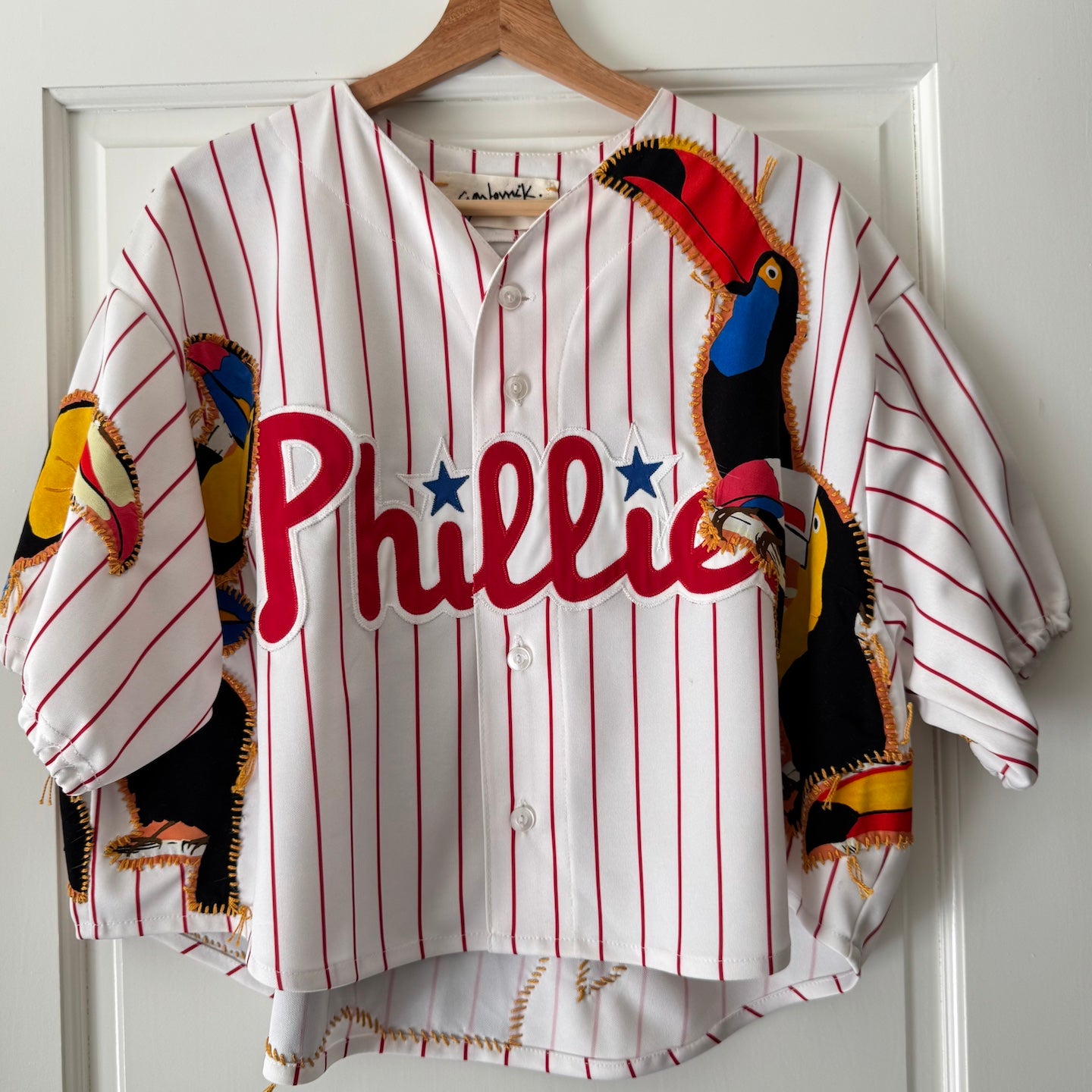 striped-cropped-baseball-jersey-gontovnik-repurposed-recycled-upcycled-reclaimed-hand made-one of a kind piece-embroidered