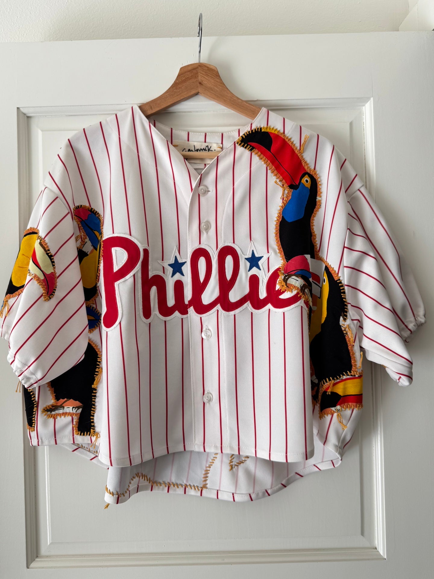 striped-cropped-baseball-jersey-gontovnik-repurposed-recycled-upcycled-reclaimed-hand made-one of a kind piece-embroidered