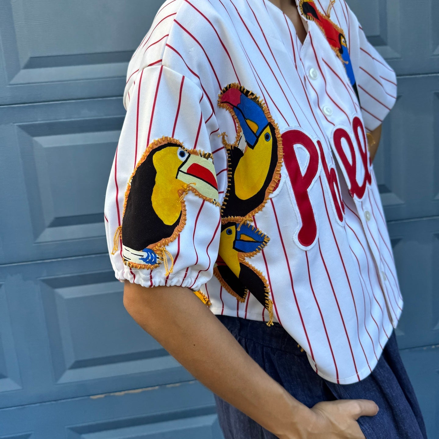 striped-cropped-baseball-jersey-gontovnik-repurposed-recycled-upcycled-reclaimed-hand made-one of a kind piece-embroidered