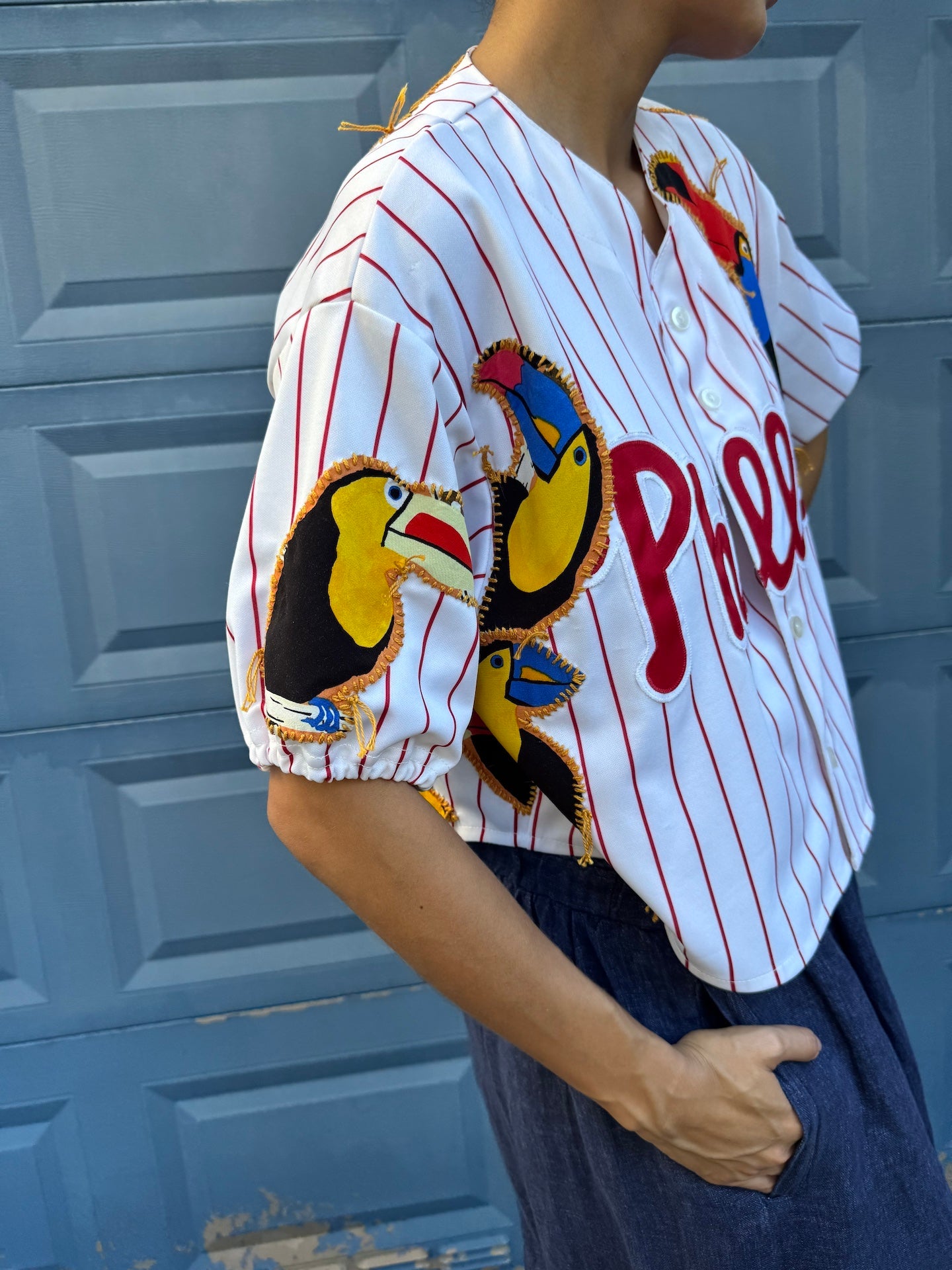 striped-cropped-baseball-jersey-gontovnik-repurposed-recycled-upcycled-reclaimed-hand made-one of a kind piece-embroidered