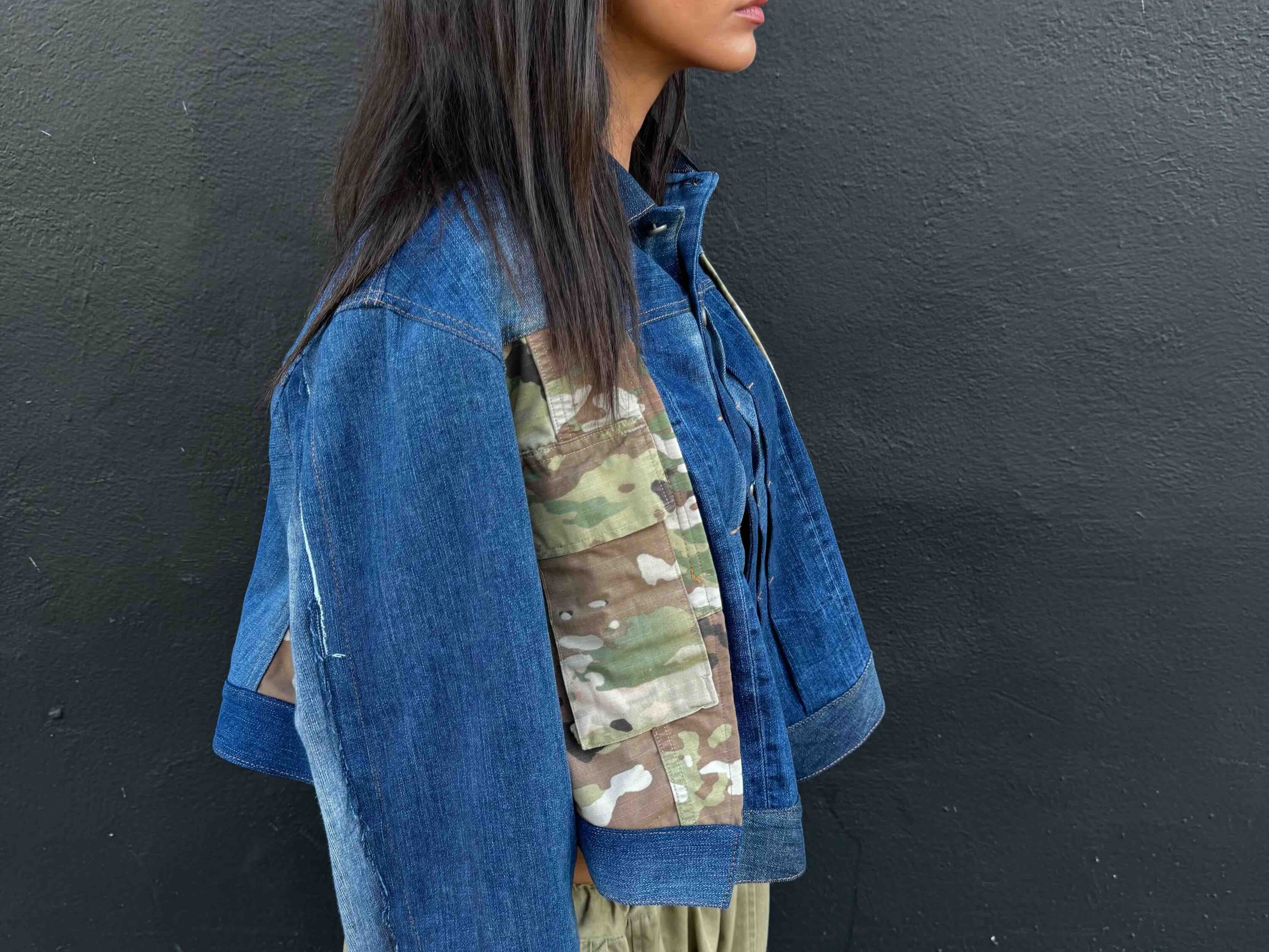 Upcycled-Reclaimed-Vintage-Denim-Camouflage-One of a Kind-Patchwork-Repurposed-Denim-Jacket