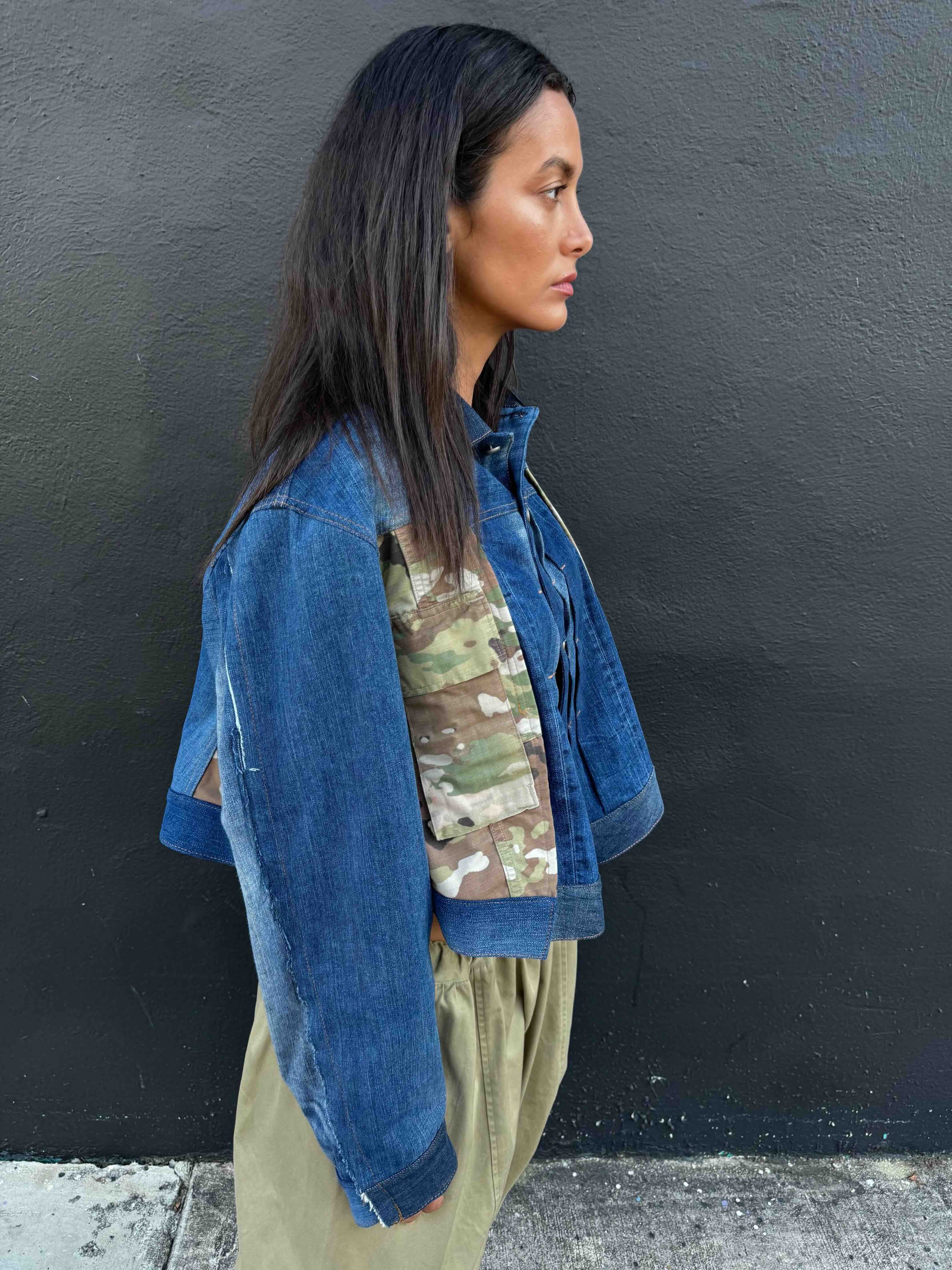 Upcycled-Reclaimed-Vintage-Denim-Camouflage-One of a Kind-Patchwork-Repurposed-Denim-Jacket