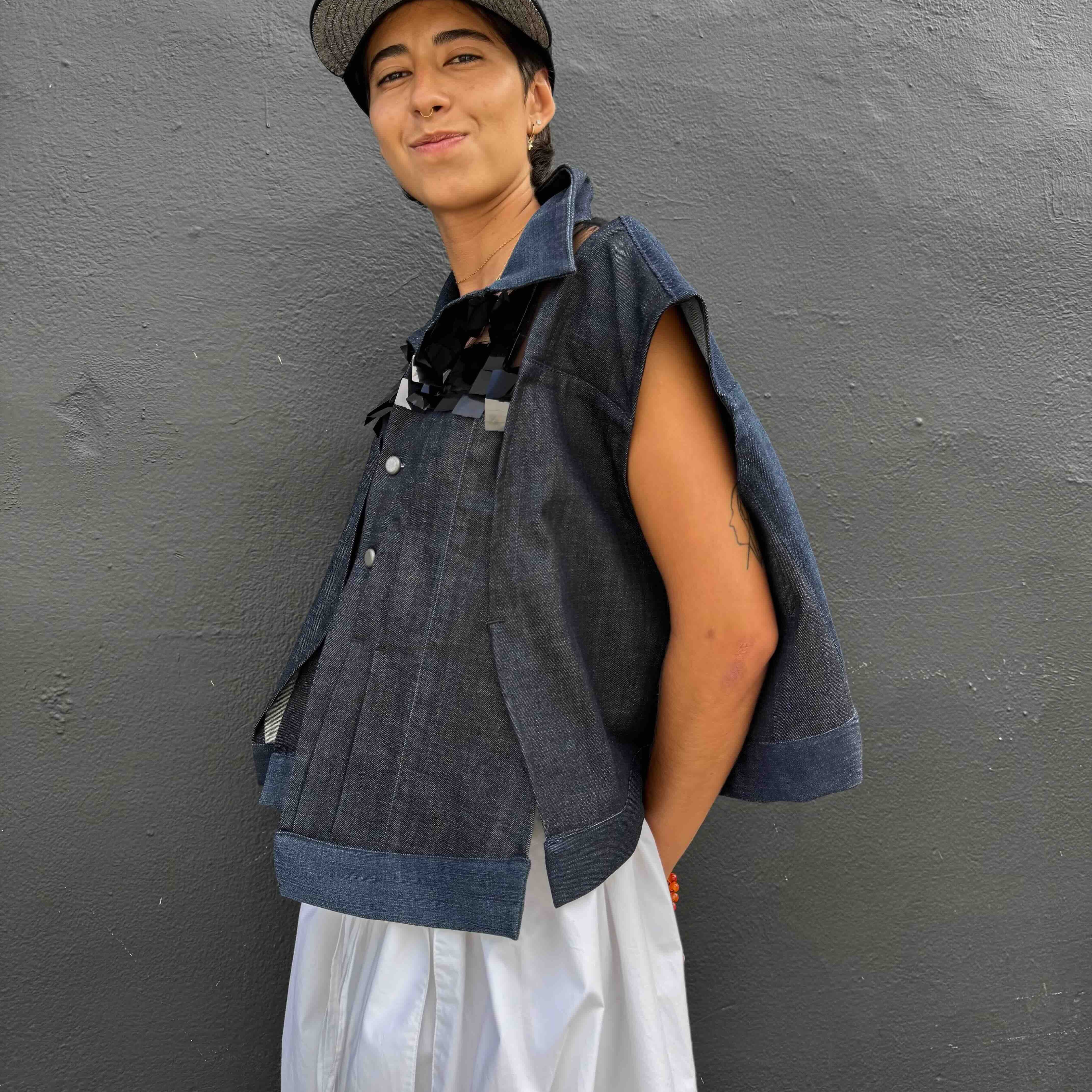 Upcycled-Reclaimed-Vintage-Denim-One of a Kind-Patchwork-Repurposed
Reclaimed-Sleeveless-Denim-Jacket

