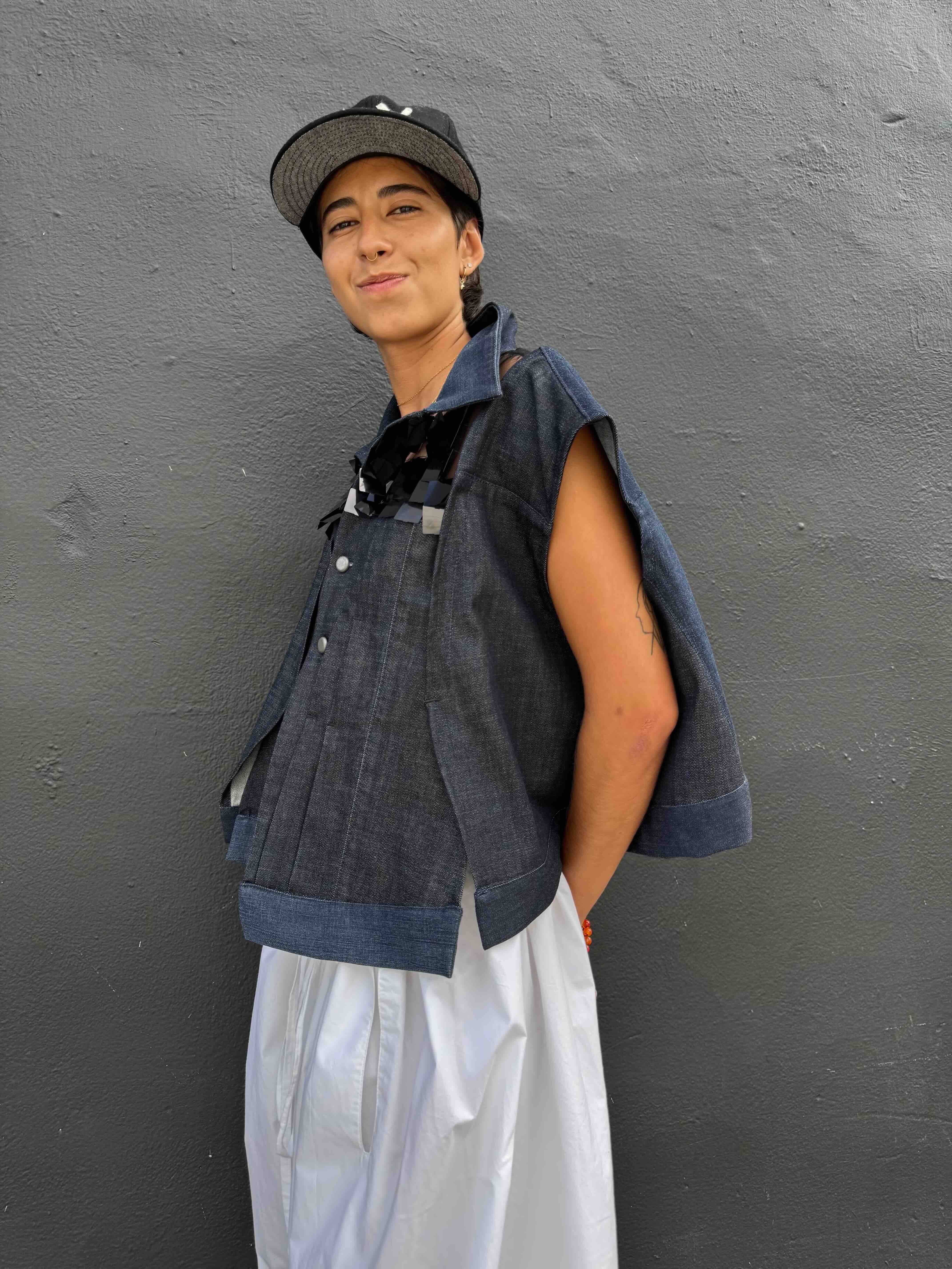 Upcycled-Reclaimed-Vintage-Denim-One of a Kind-Patchwork-Repurposed
Reclaimed-Sleeveless-Denim-Jacket
