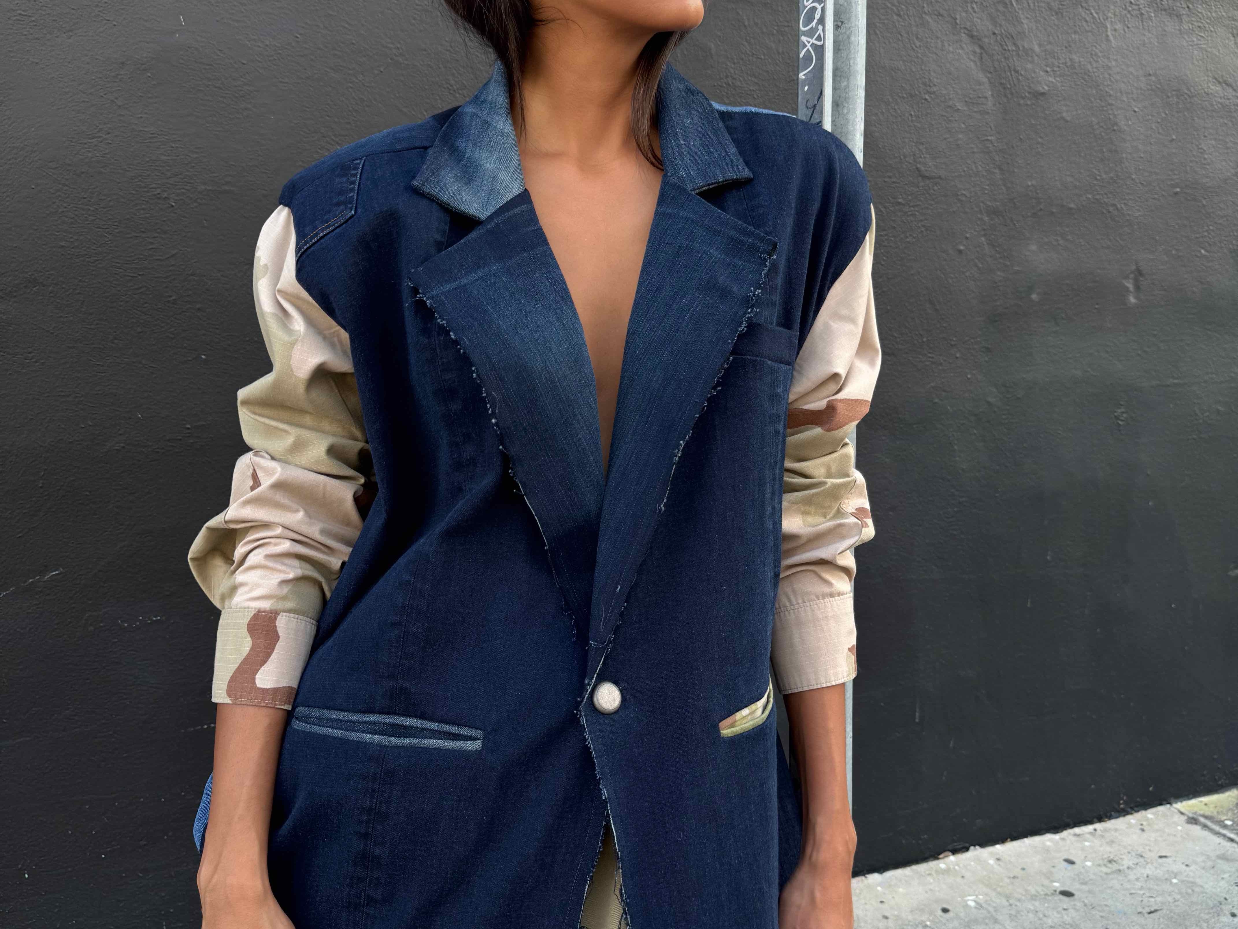 Upcycled-Reclaimed-Vintage-Denim-Camouflage-One of a Kind-Patchwork-Repurposed-Denim-Jacket