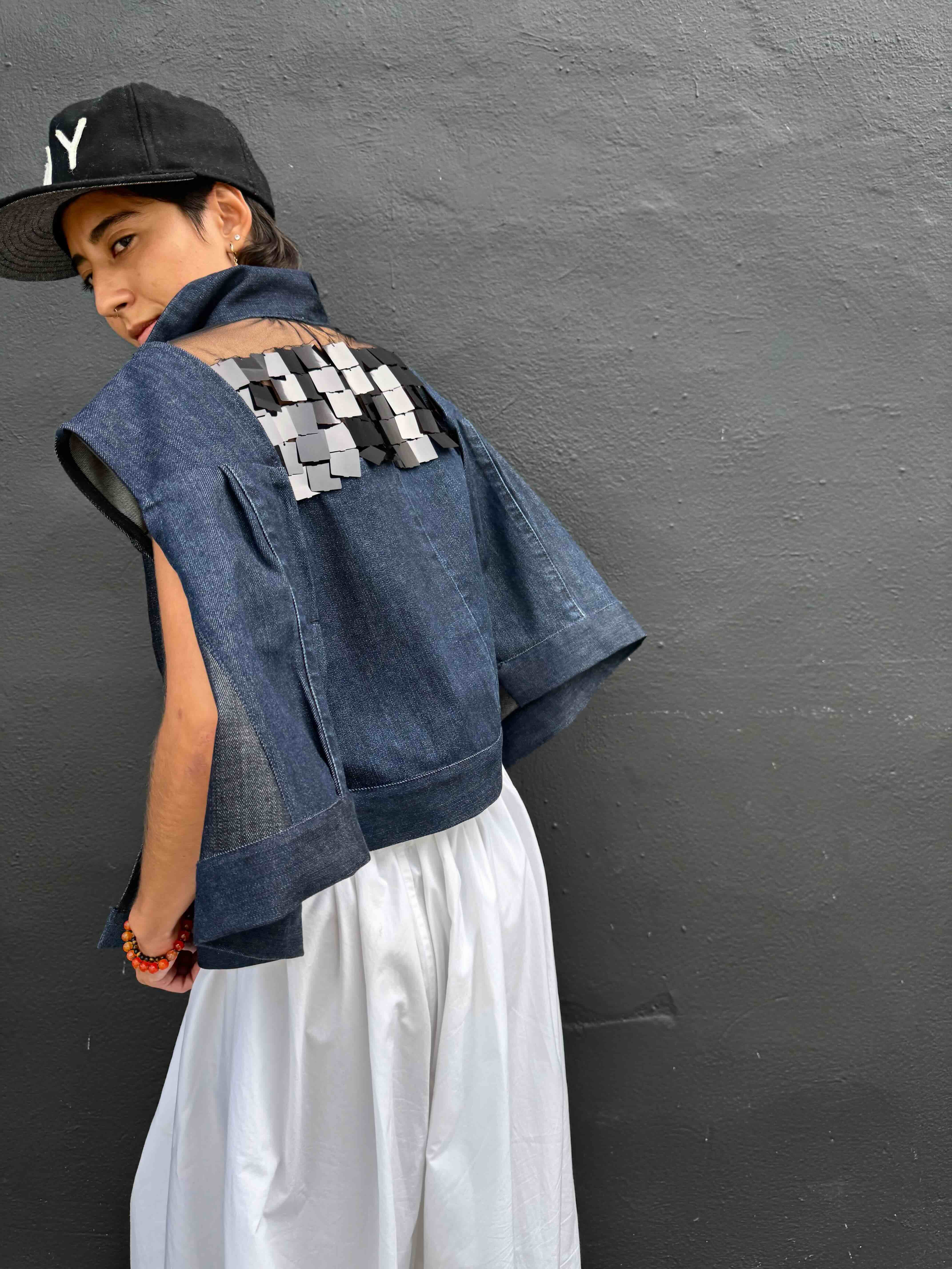 Upcycled-Reclaimed-Vintage-Denim-One of a Kind-Patchwork-Repurposed
Reclaimed-Sleeveless-Denim-Jacket
