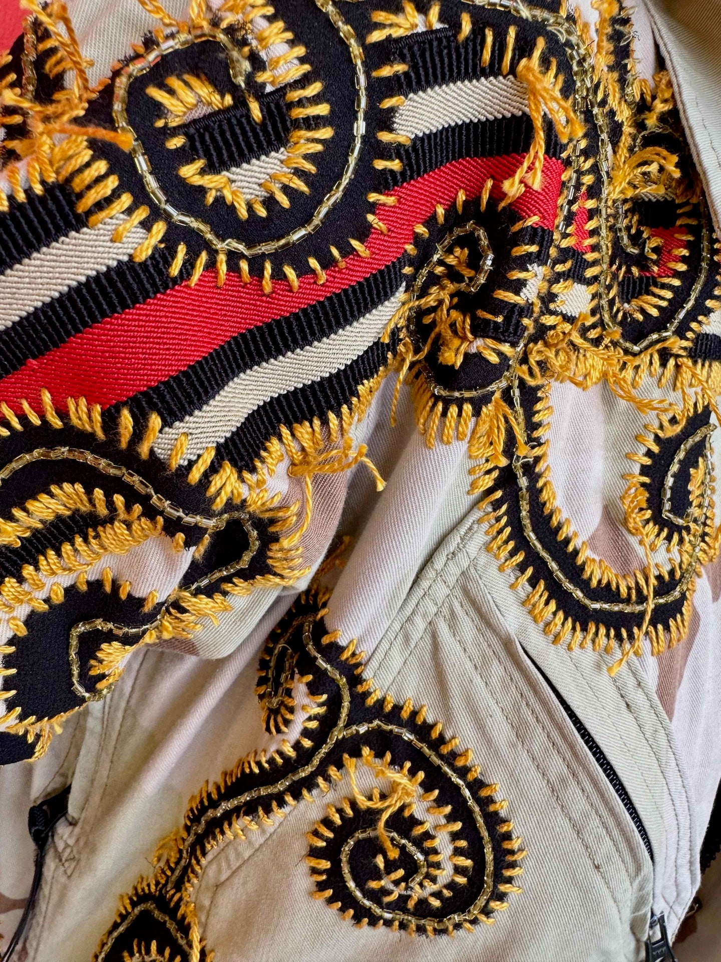 jumpsuit-camo-beaded-gontovnik-repurposed-recycled-upcycled-reclaimed-hand made-one-of-a-kind piece-vintage-embroidered