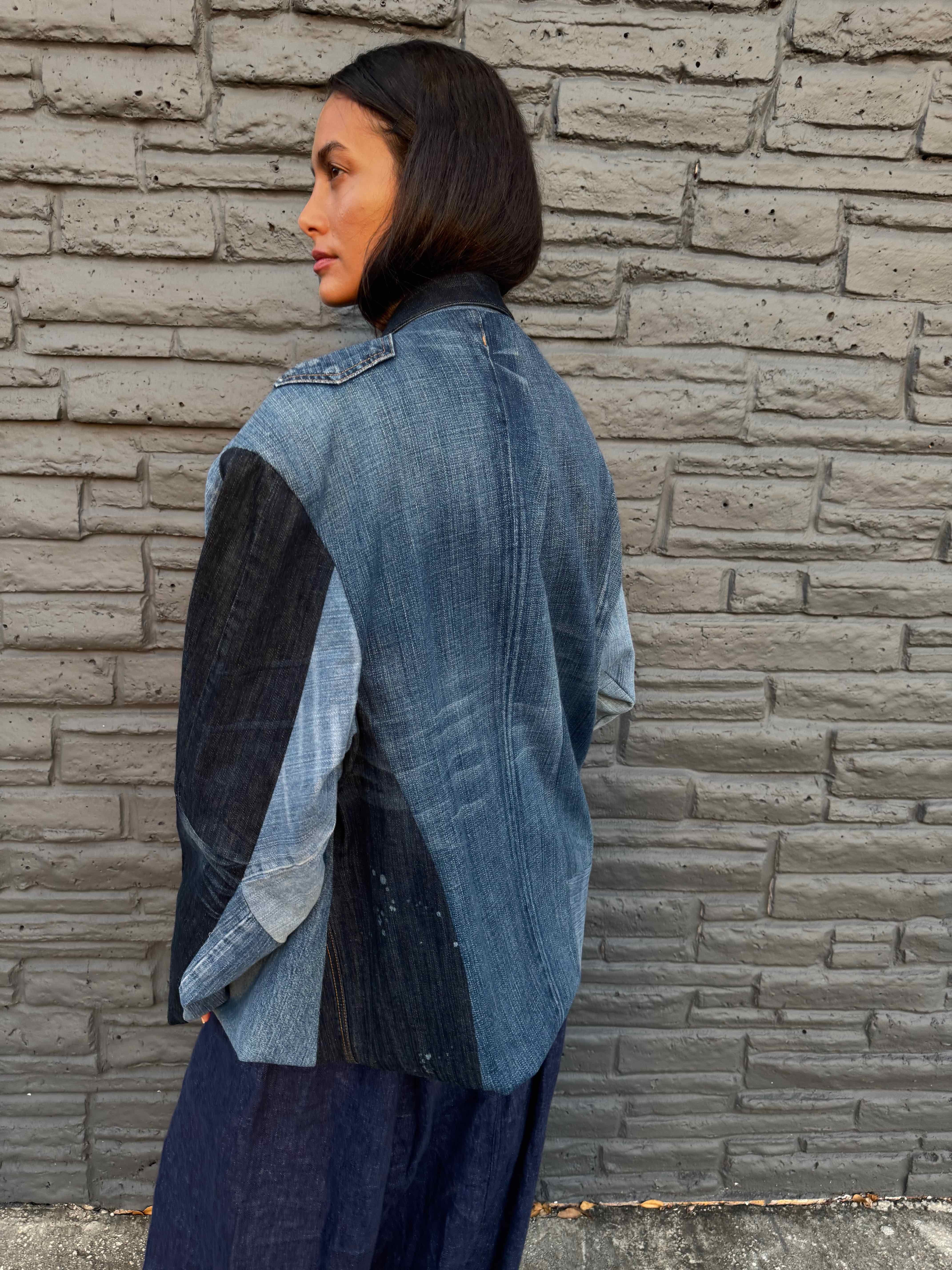Upcycled-Reclaimed-Vintage-Denim-One of a Kind-Patchwork-Repurposed-Denim-Jacket-Repurposed 