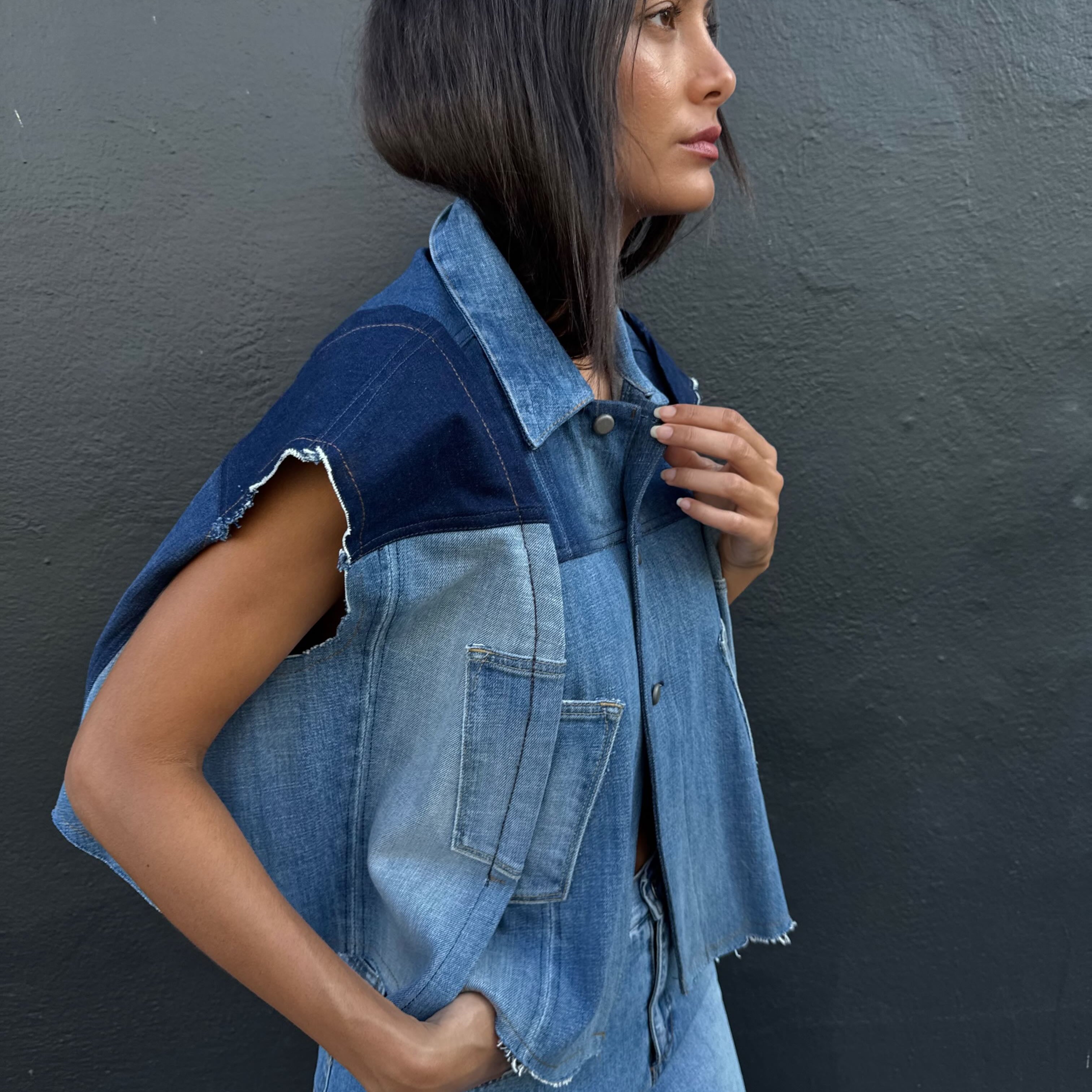 Upcycled-Reclaimed-Vintage-Denim-Jacket-One of a Kind-Patchwork-Repurposed