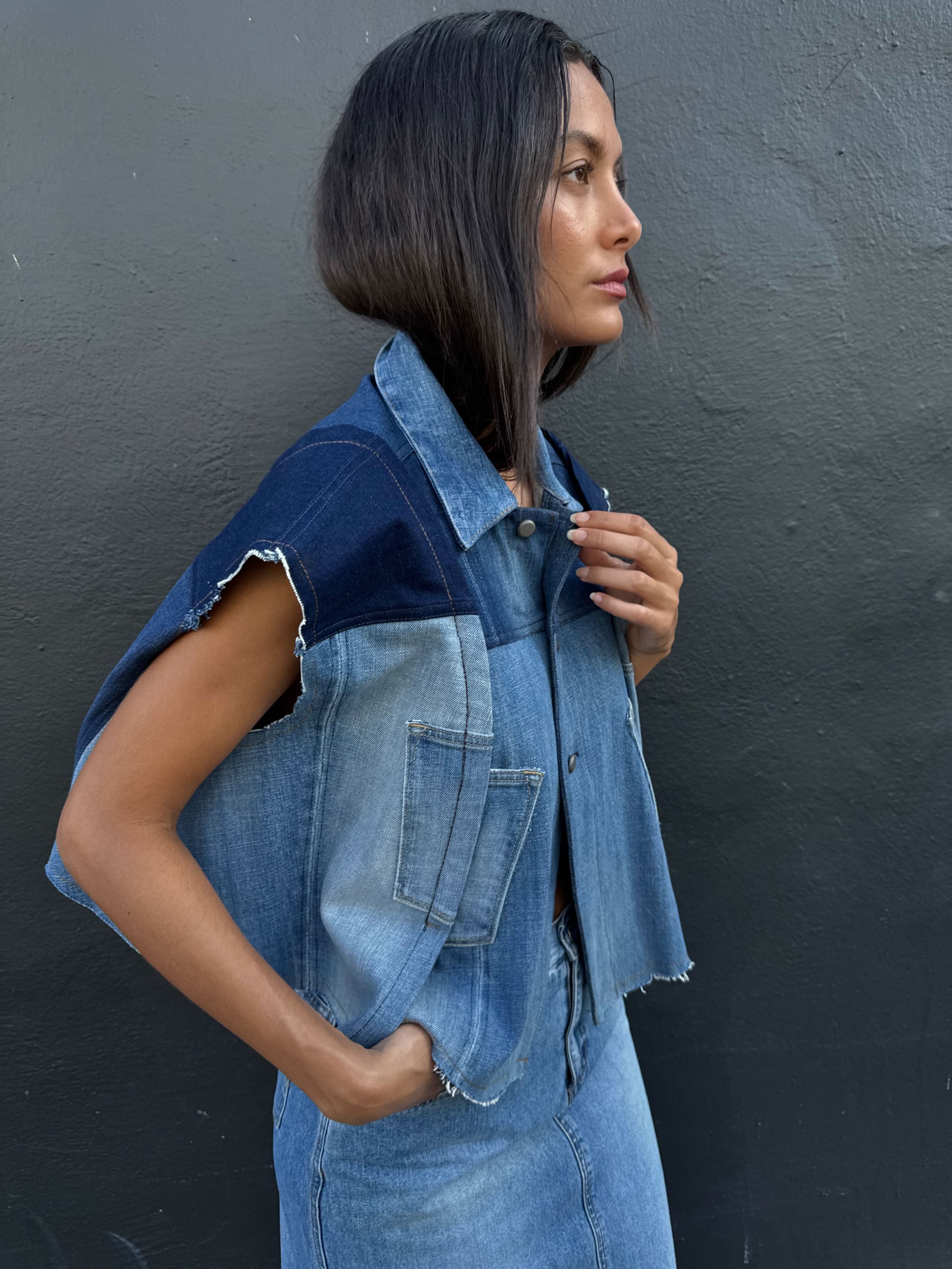 Upcycled-Reclaimed-Vintage-Denim-Jacket-One of a Kind-Patchwork-Repurposed