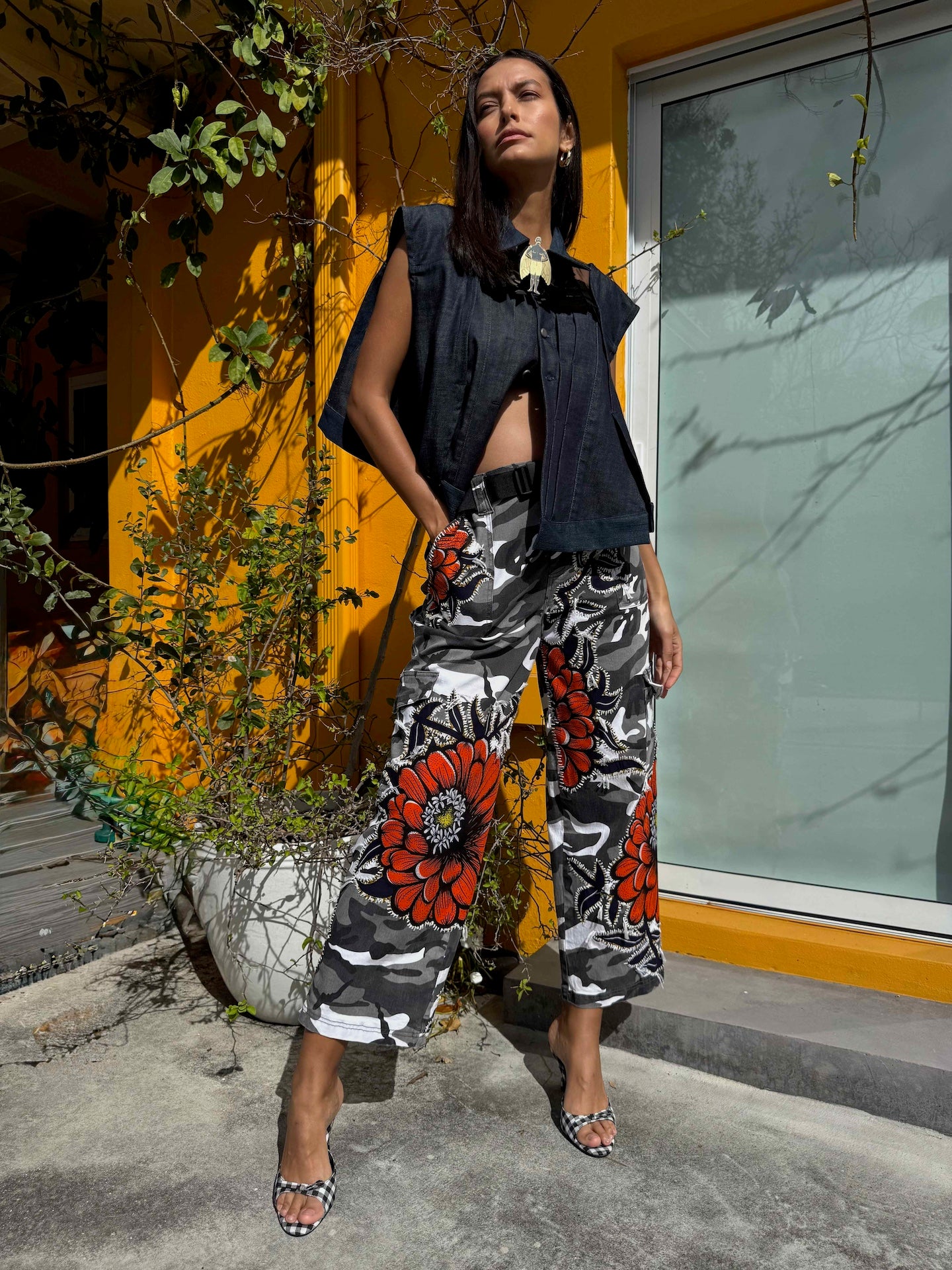 camo-pant-gontovnik-repurposed-recycled-upcycled-reclaimed-handmade-one of a kind-vintage-hand embroidery-print-flowers