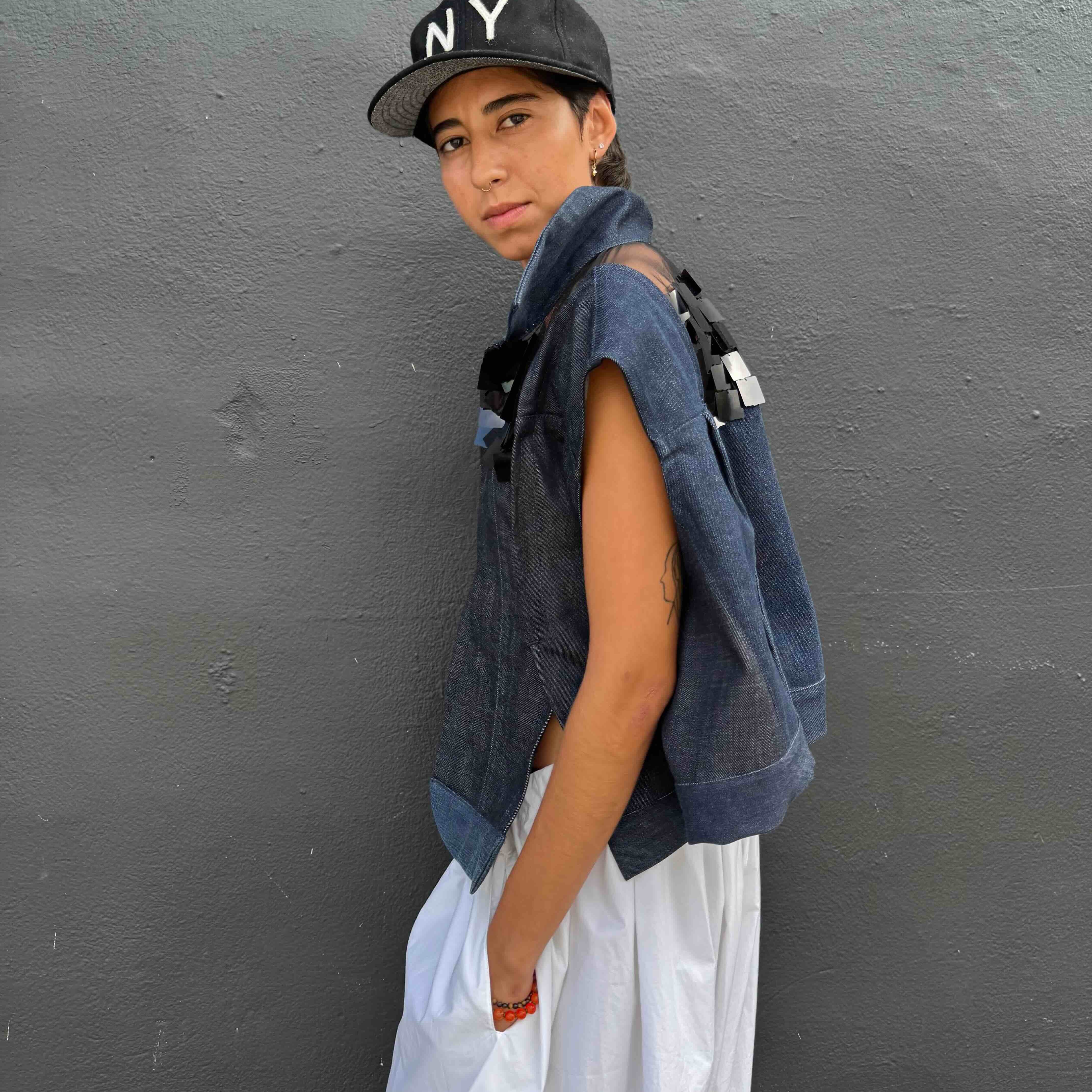 Upcycled-Reclaimed-Vintage-Denim-One of a Kind-Patchwork-Repurposed
Reclaimed-Sleeveless-Denim-Jacket

