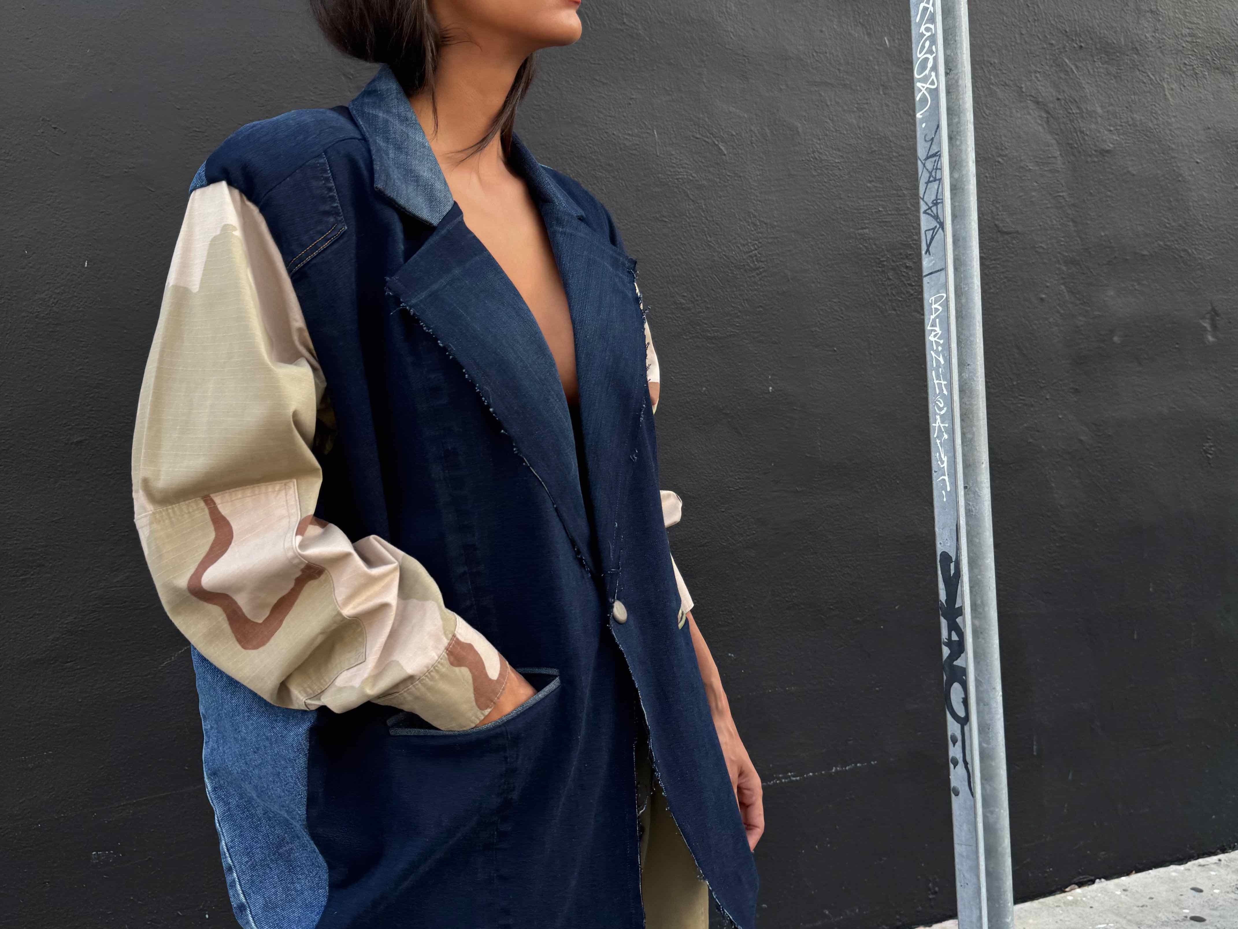 Upcycled-Reclaimed-Vintage-Denim-Camouflage-One of a Kind-Patchwork-Repurposed-Denim-Jacket