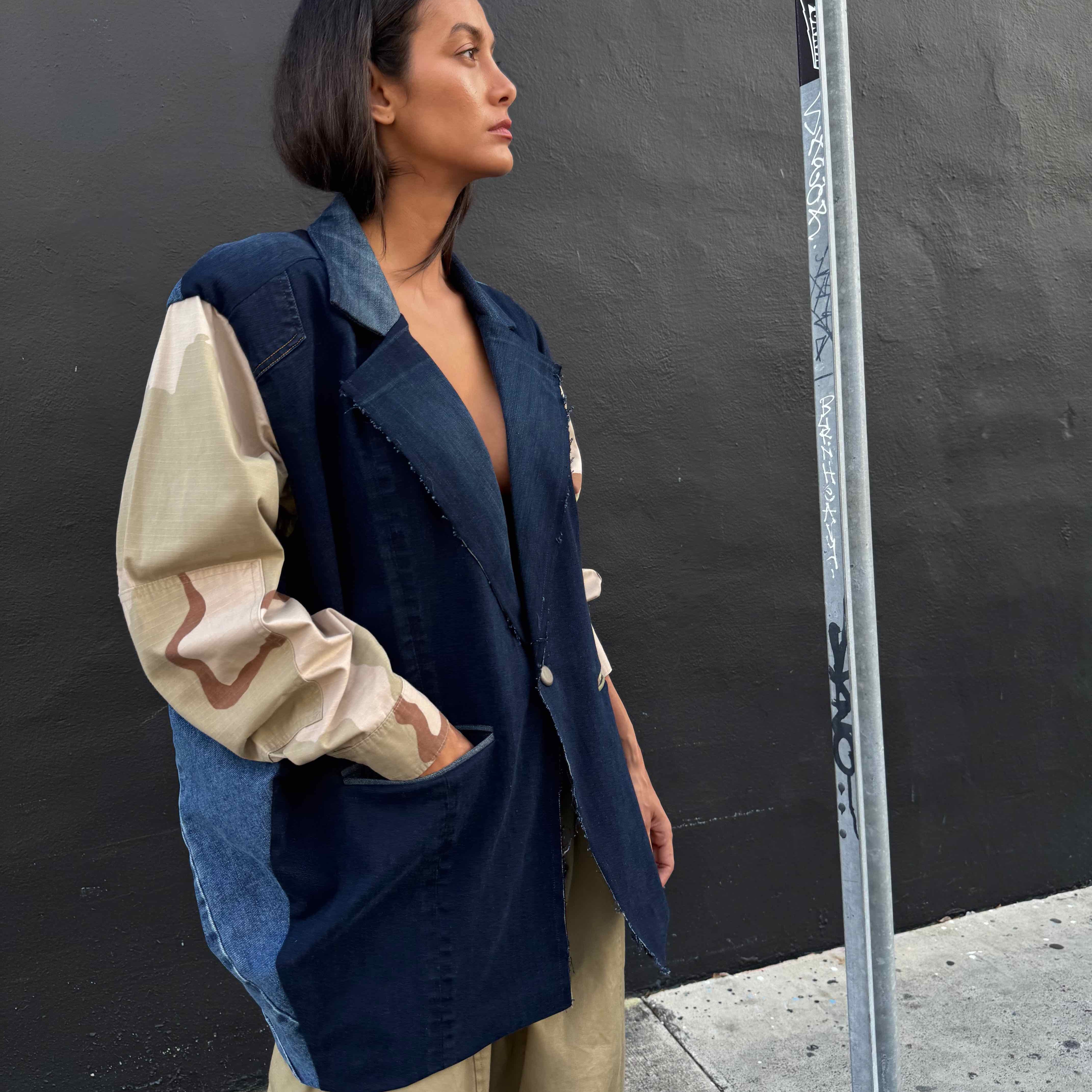 Upcycled-Reclaimed-Vintage-Denim-Camouflage-One of a Kind-Patchwork-Repurposed-Denim-Jacket