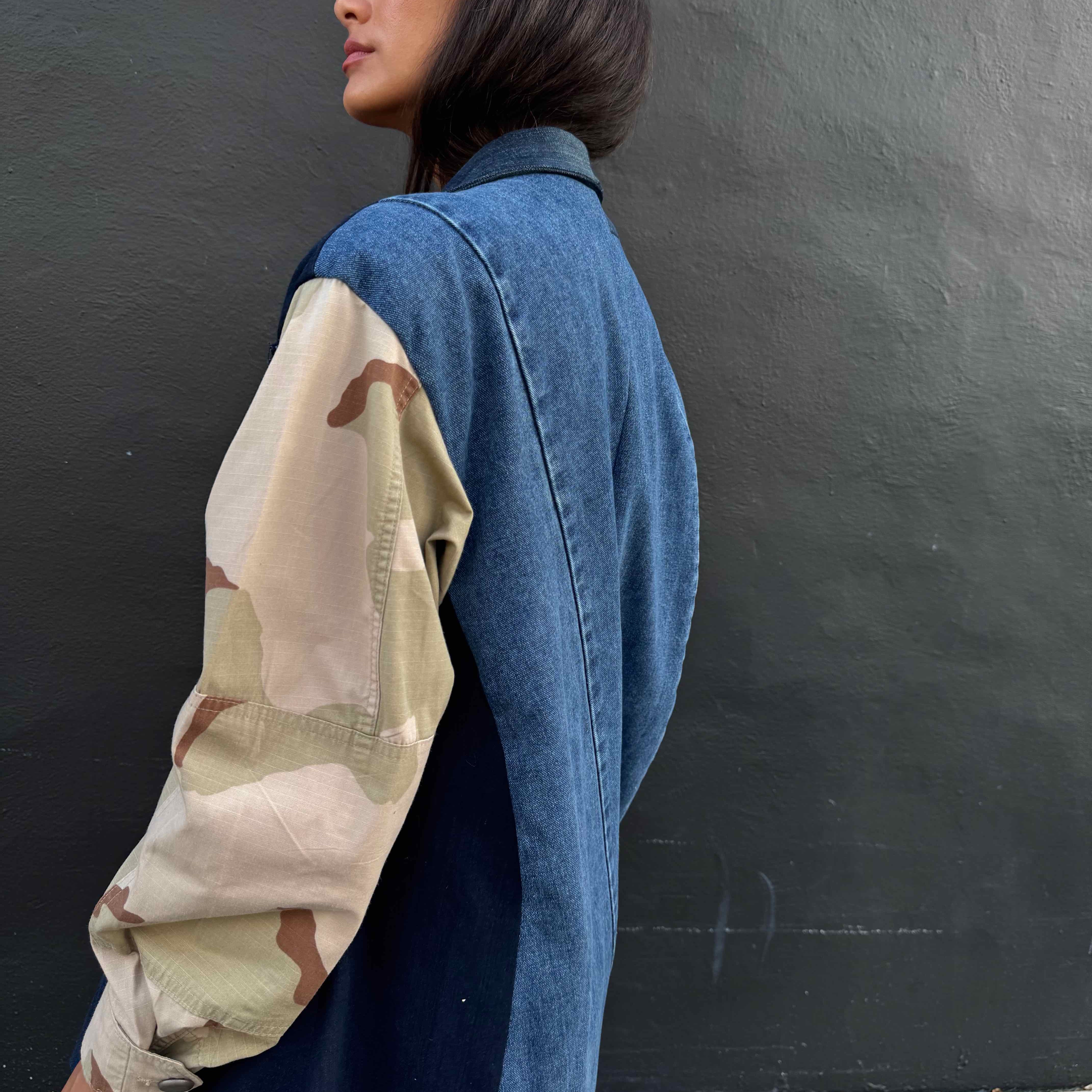 Upcycled-Reclaimed-Vintage-Denim-Camouflage-One of a Kind-Patchwork-Repurposed-Denim-Jacket