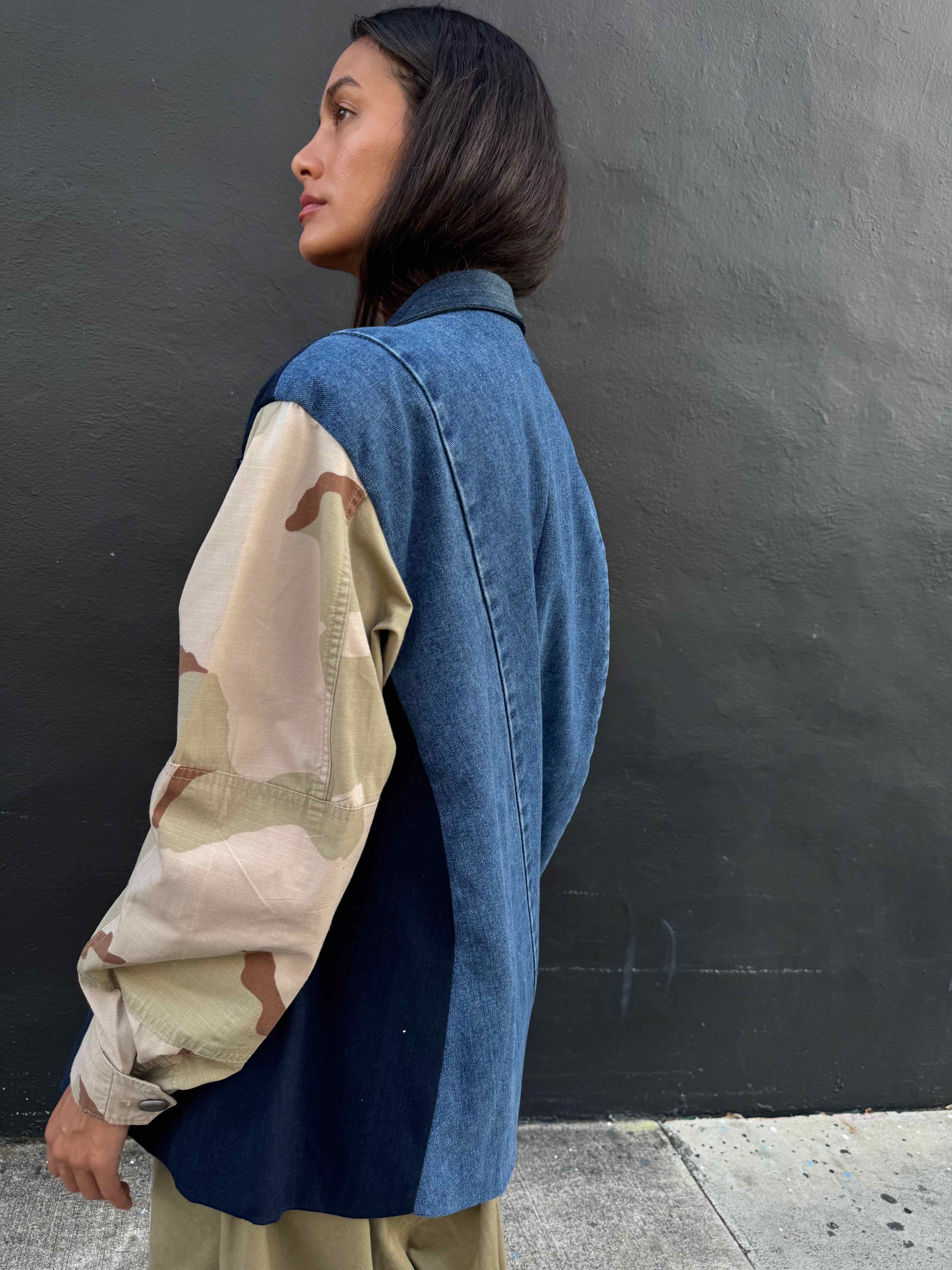 Upcycled-Reclaimed-Vintage-Denim-Camouflage-One of a Kind-Patchwork-Repurposed-Denim-Jacket