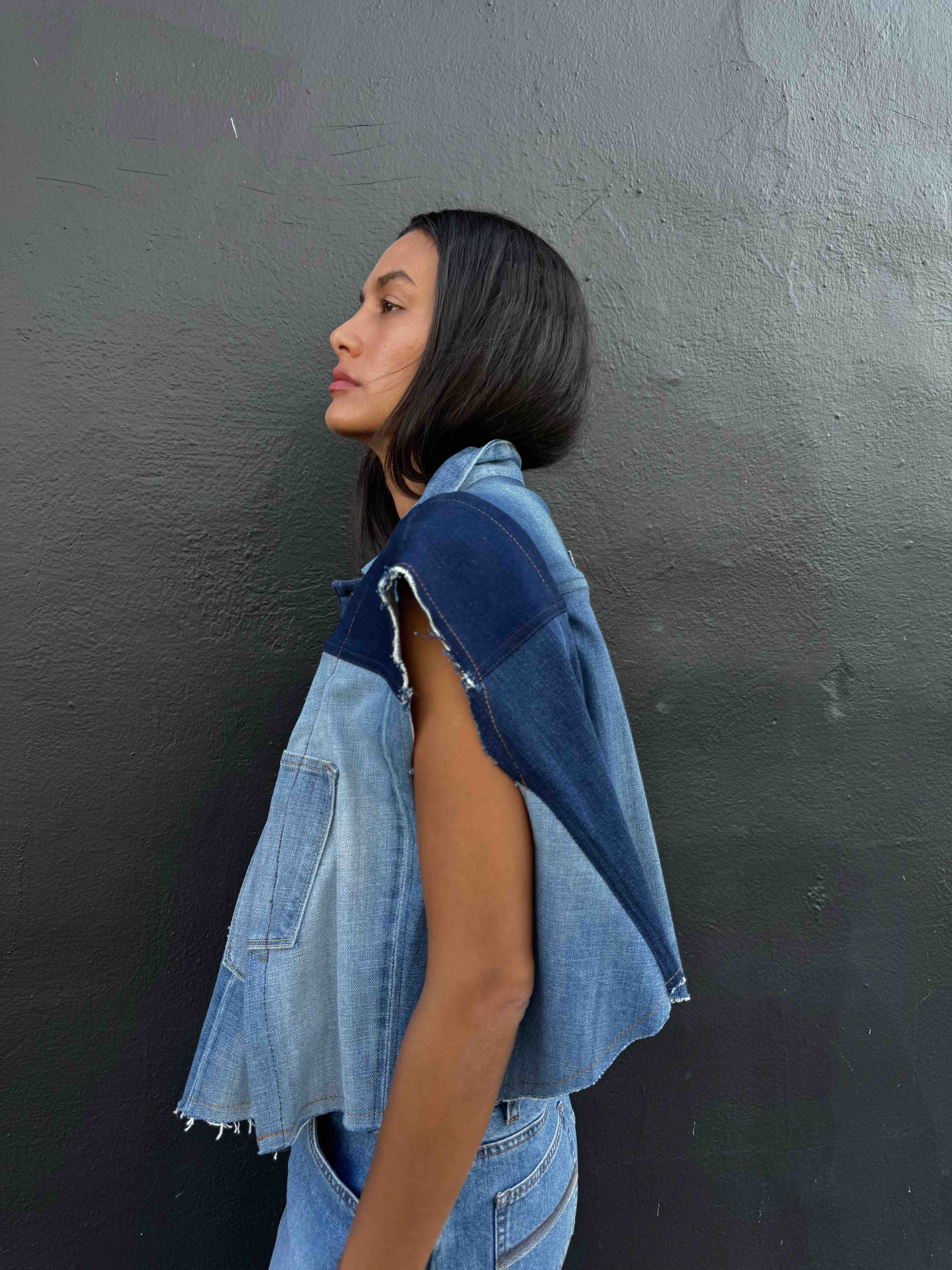 Upcycled-Reclaimed-Vintage-Denim-Jacket-One of a Kind-Patchwork-Repurposed