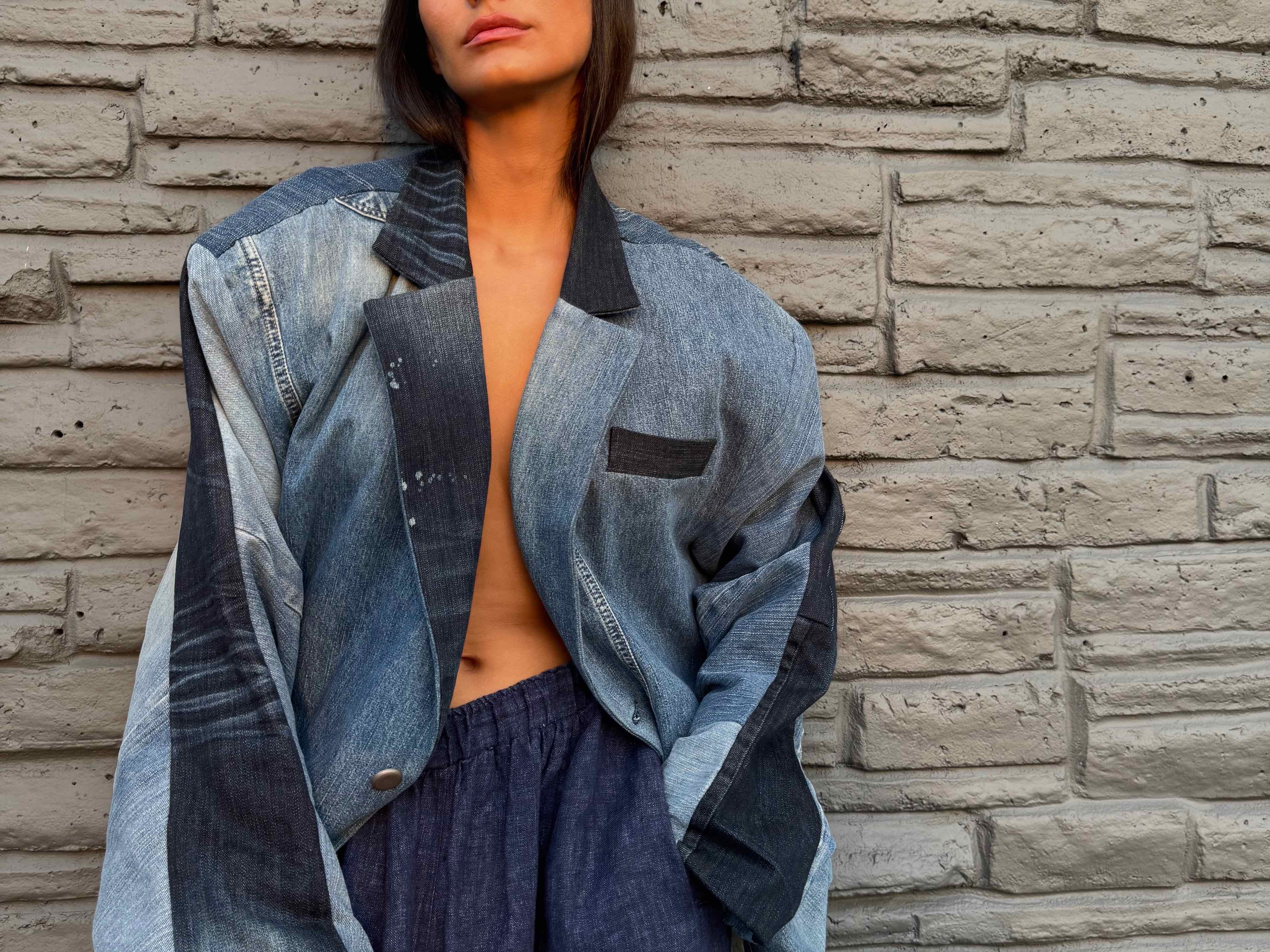 Upcycled-Reclaimed-Vintage-Denim-One of a Kind-Patchwork-Repurposed-Denim-Jacket-recycled