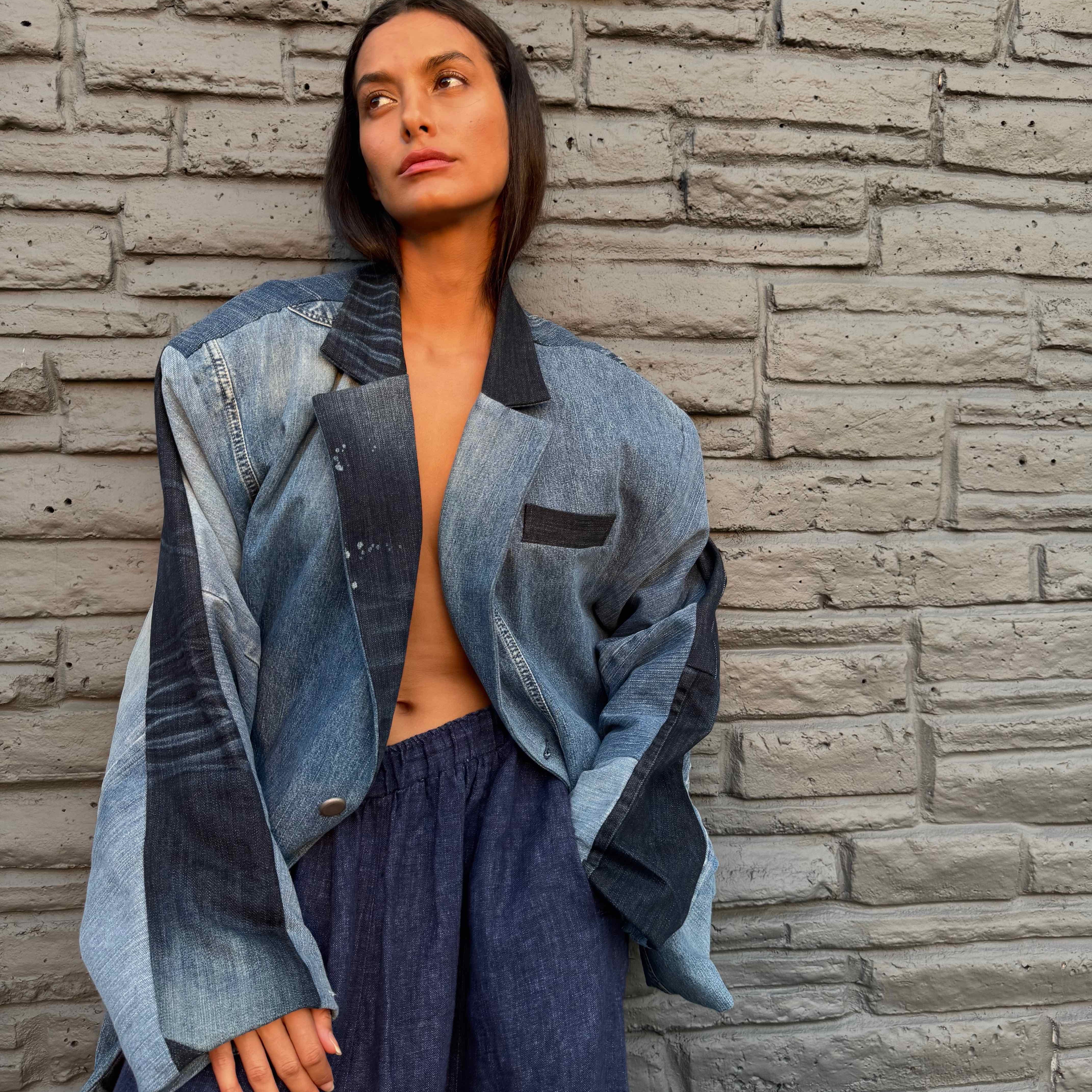 Upcycled-Reclaimed-Vintage-Denim-One of a Kind-Patchwork-Repurposed-Denim-Jacket-recycled