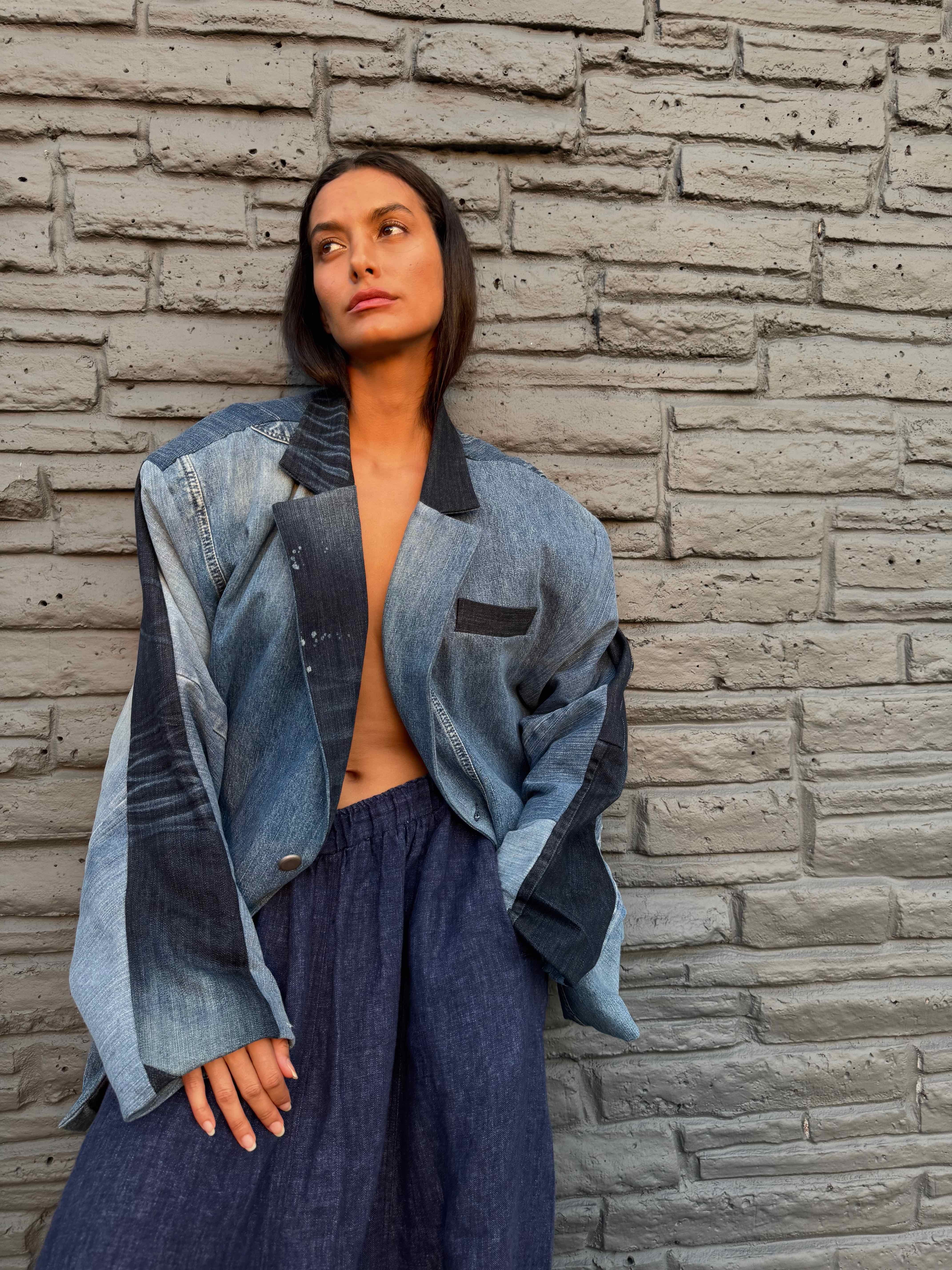 Upcycled-Reclaimed-Vintage-Denim-One of a Kind-Patchwork-Repurposed-Denim-Jacket-recycled