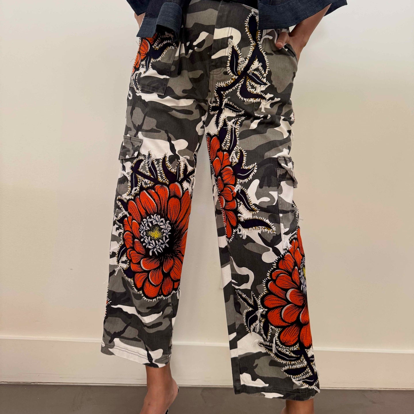 camo-pant-gontovnik-repurposed-recycled-upcycled-reclaimed-handmade-one of a kind-vintage-hand embroidery-print-flowers