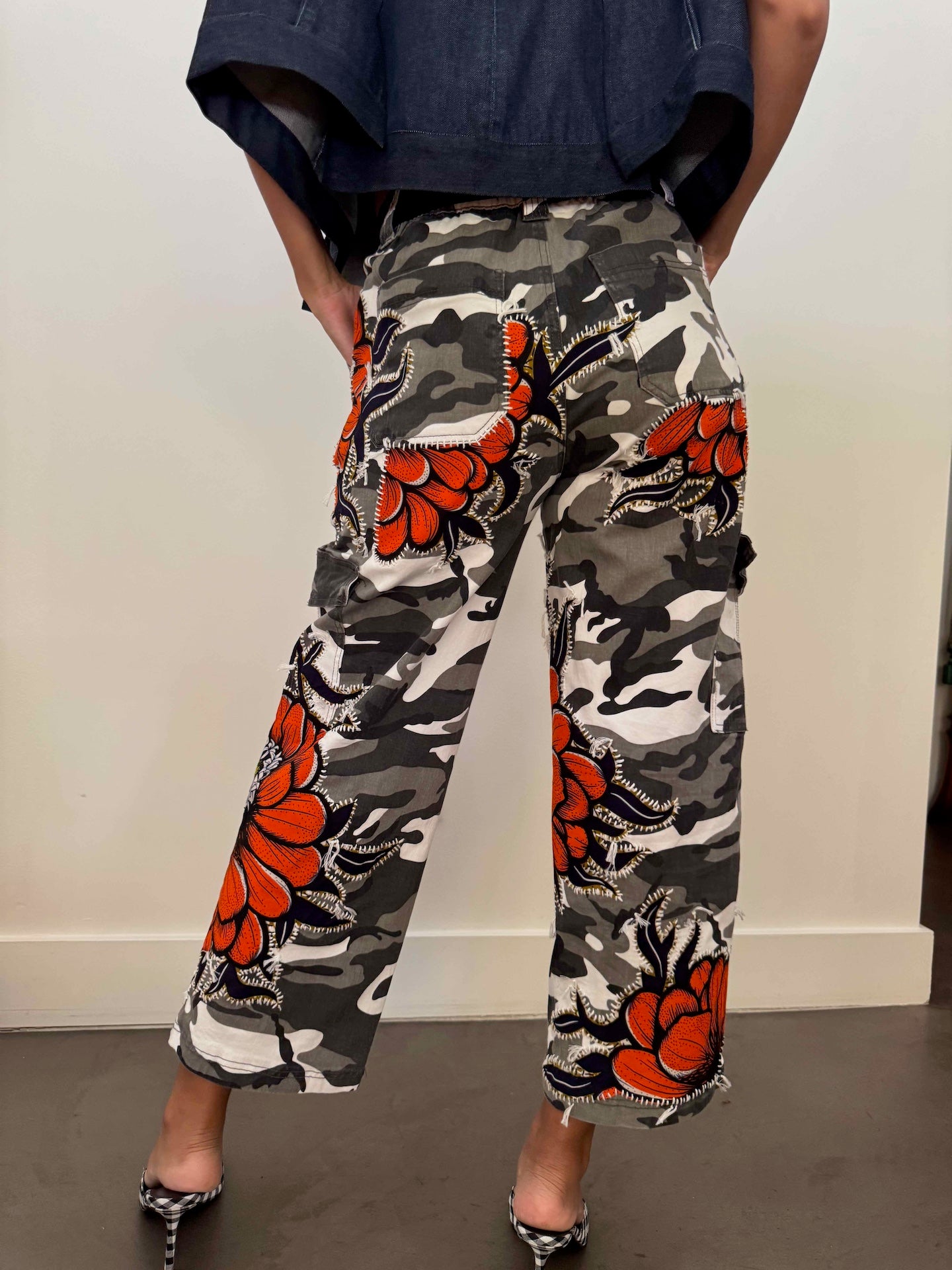 camo-pant-gontovnik-repurposed-recycled-upcycled-reclaimed-handmade-one of a kind-vintage-hand embroidery-print-flowers