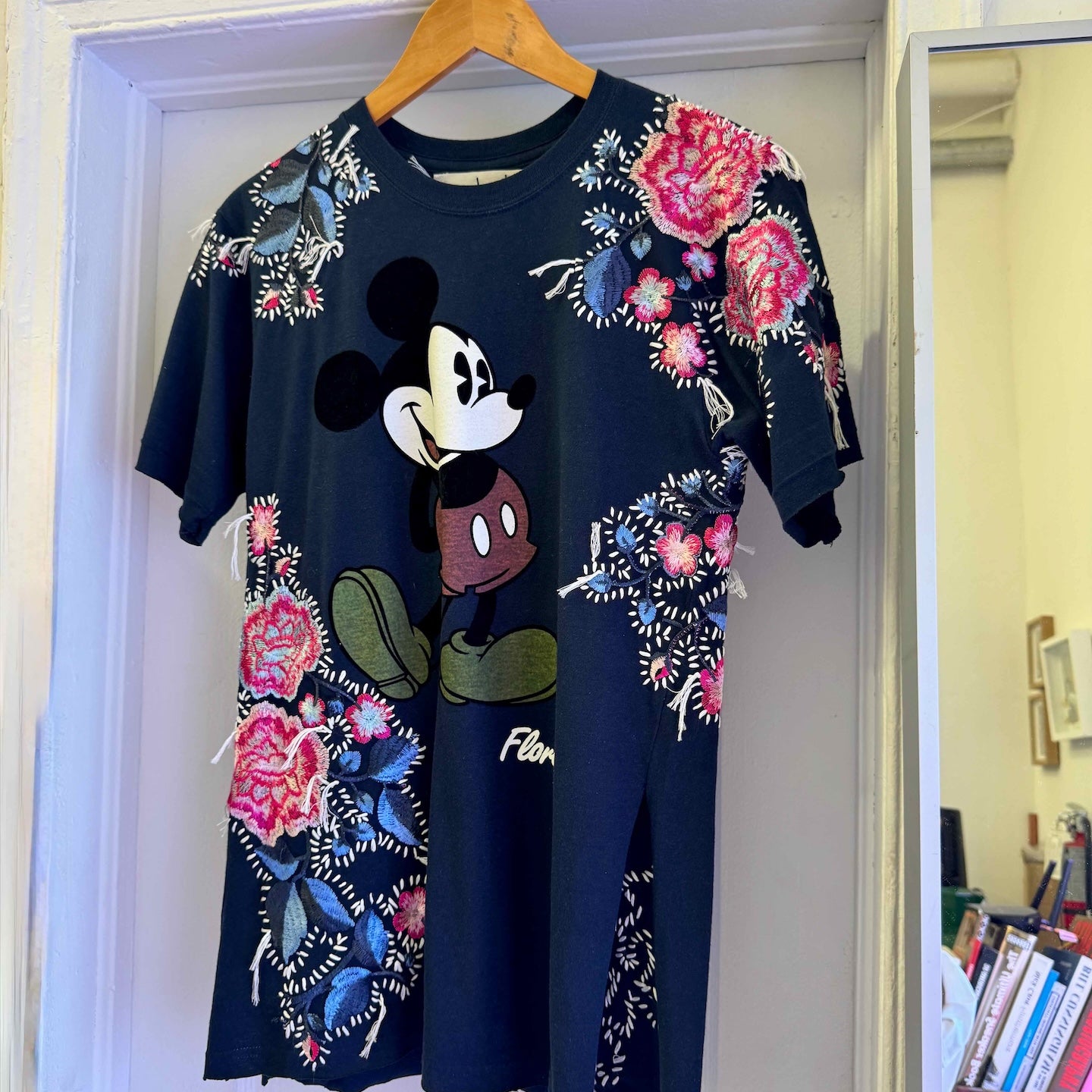 The Floridian Mickey T-Shirt
One-of-a-kind reclaimed t-shirt, hand-embroidered with vintage floral embroidery 