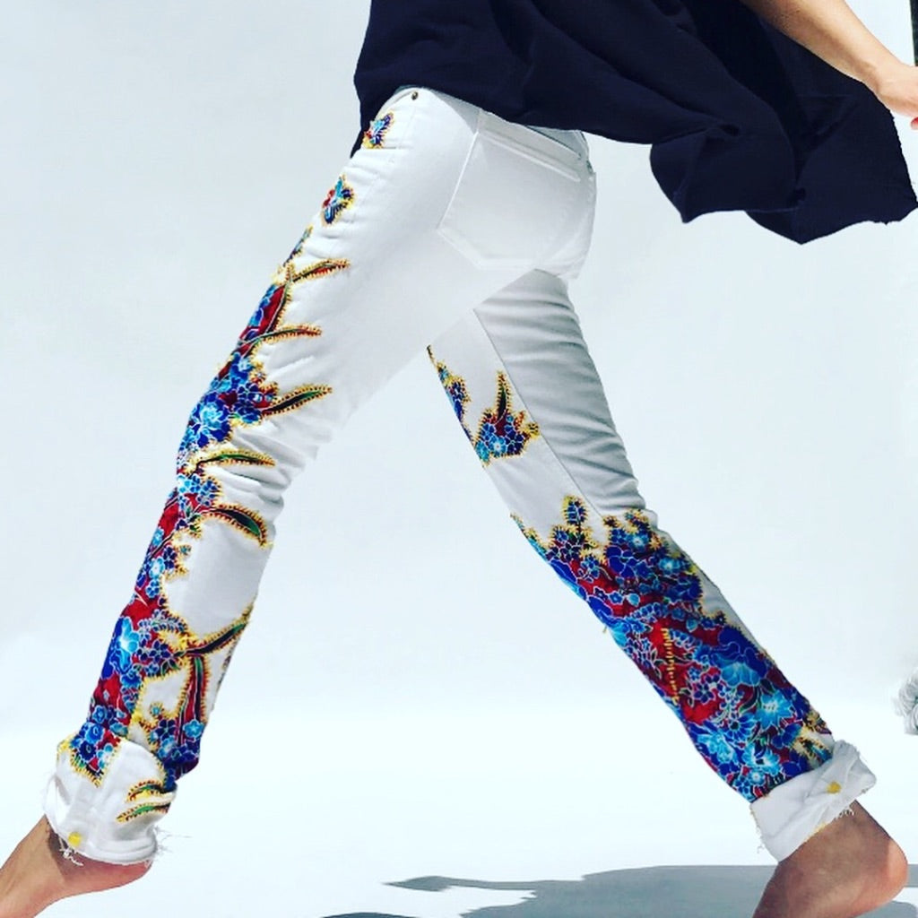 African Flowers White Jeans