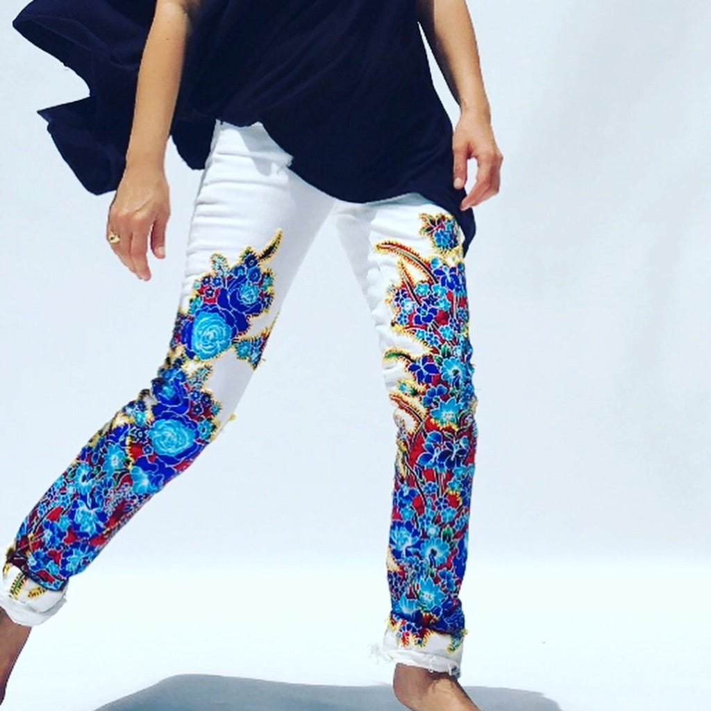 African Flowers White Jeans