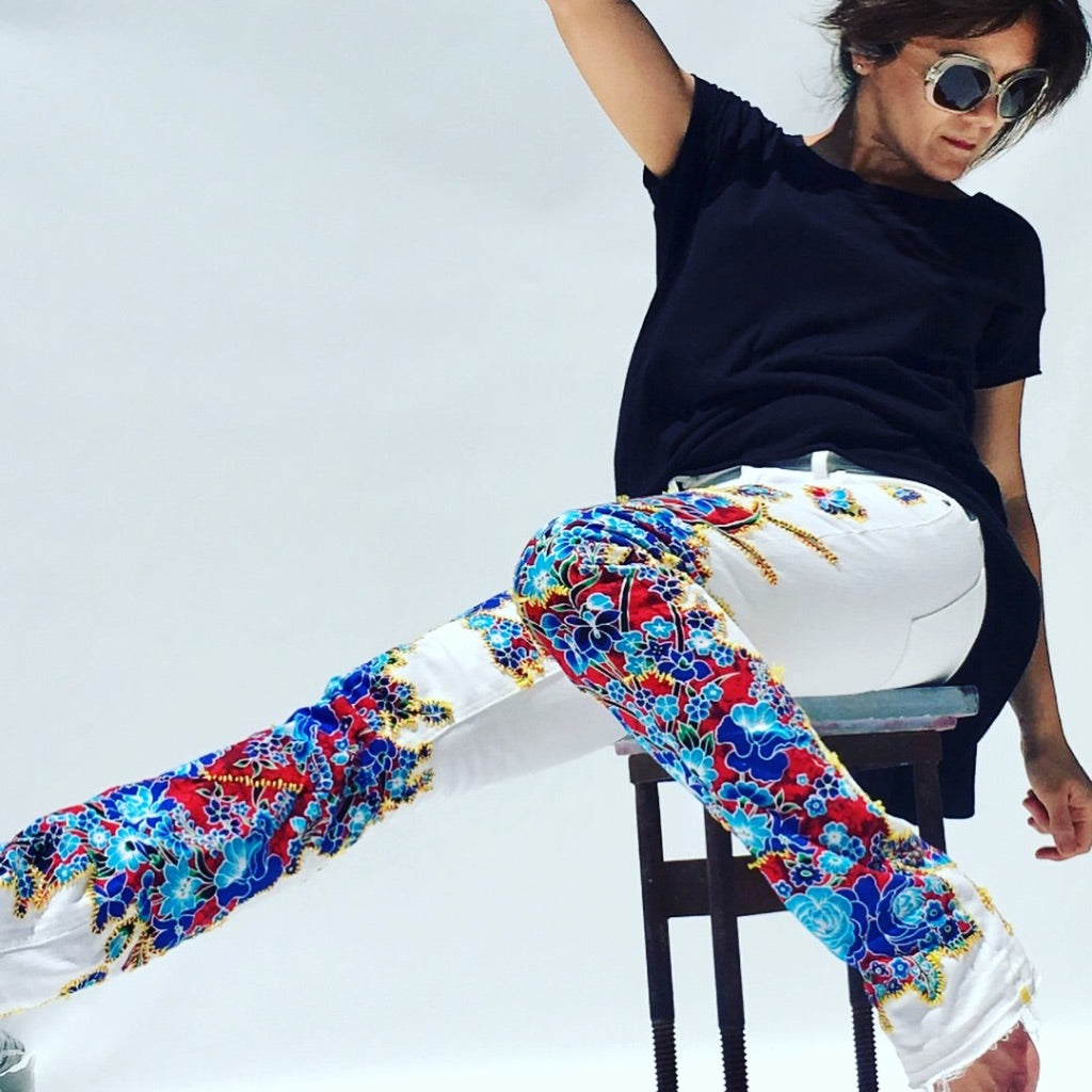 African Flowers White Jeans