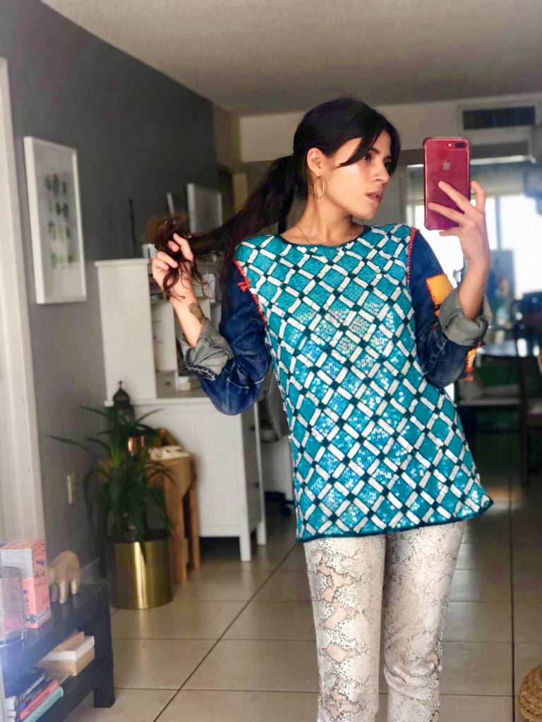 Vintage Green Sequin Top