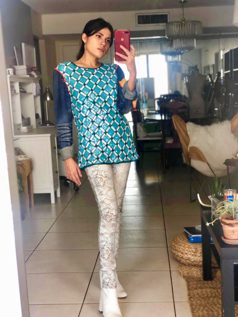 Vintage Green Sequin Top