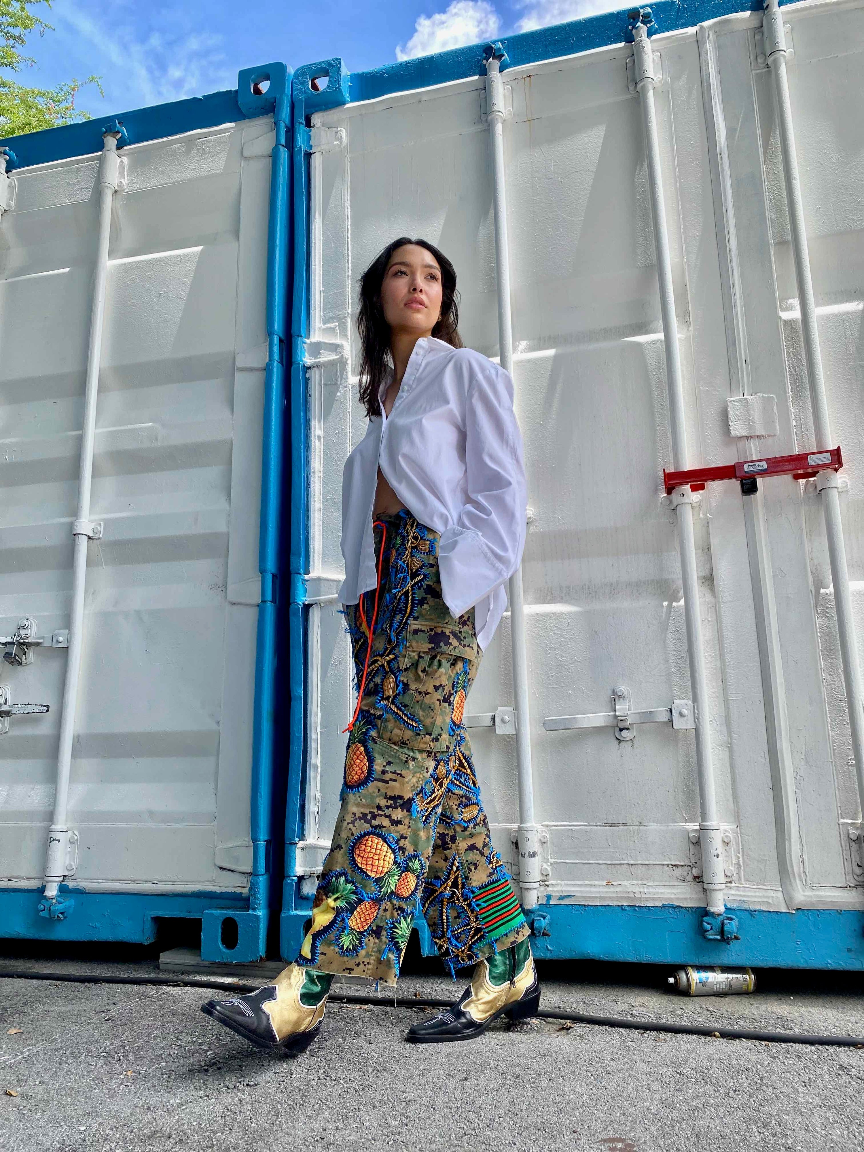 Hand-embroidered upcycle reclaimed Unisex Camo Pants – Gontovnik